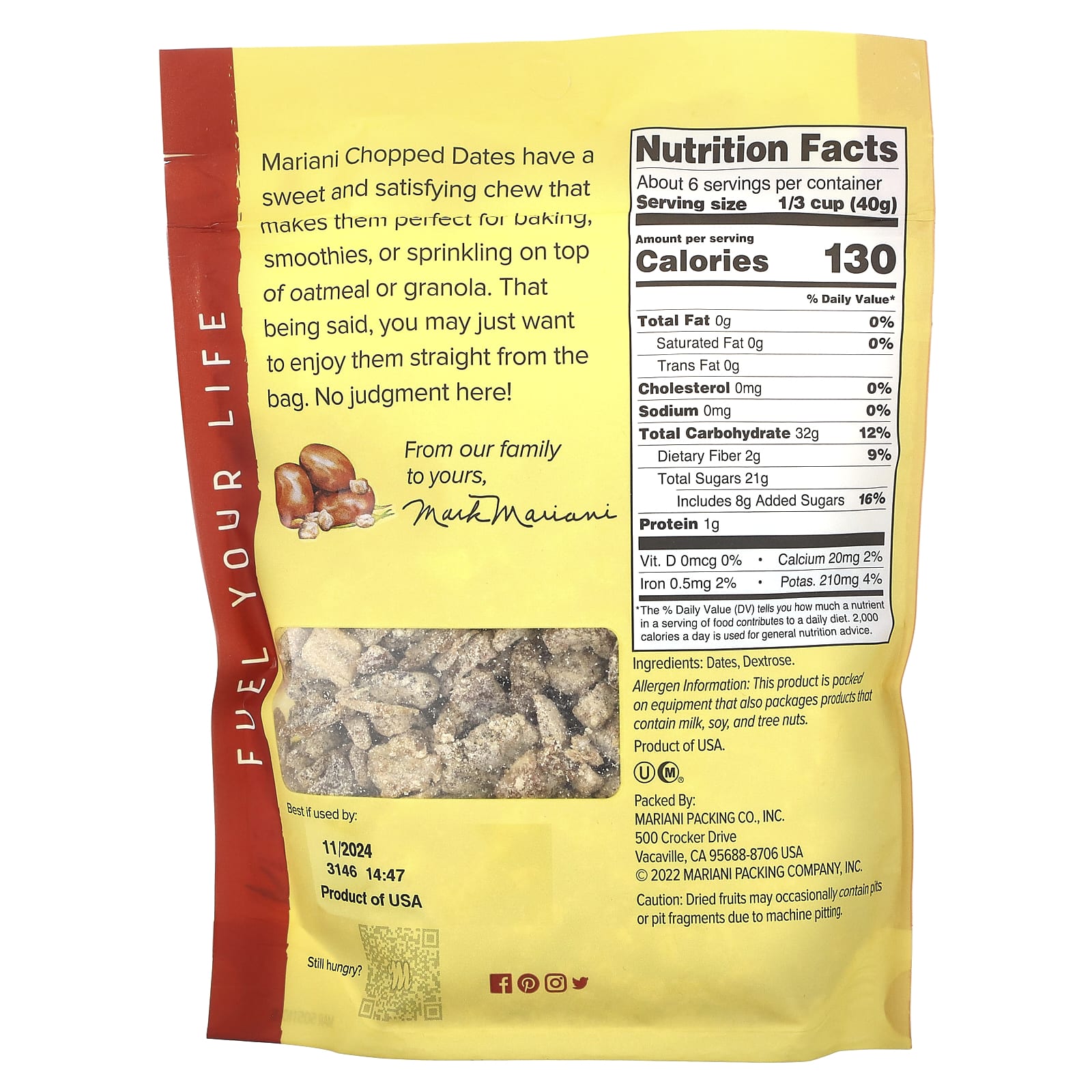 Mariani, Chopped Dates, 8 oz (227 g) - Image 2