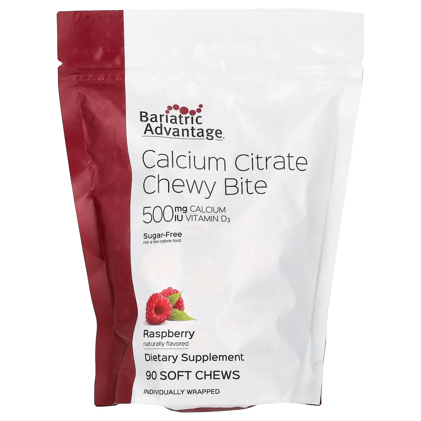 Bariatric Calcium Citrate Chewy Bites, Sugar-Free, Raspberry, 90 Soft Chews - Image 1