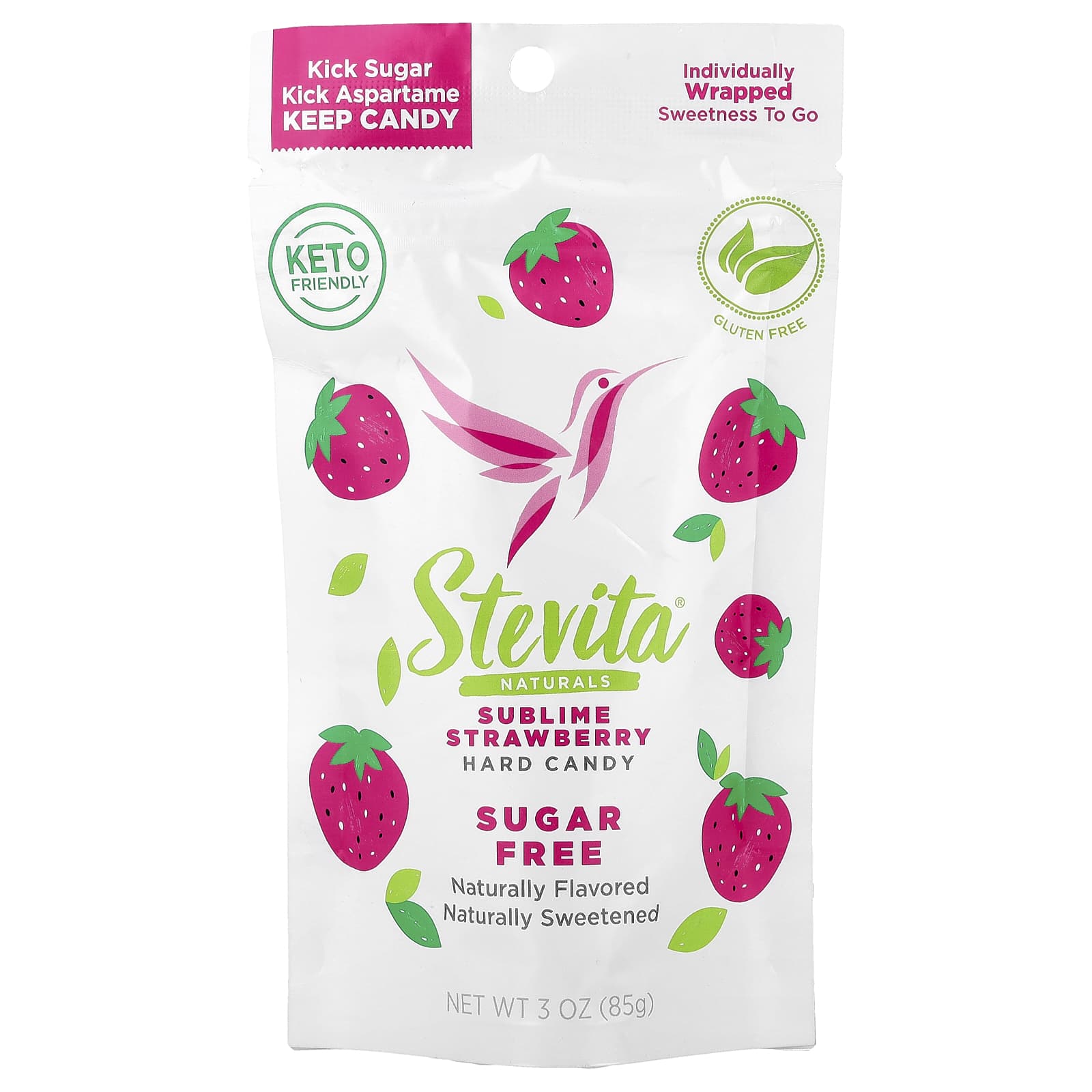 Stevita, Naturals, Sugar Free Hard Candy, Sublime Strawberry, 3 oz (85 g) - Image 1