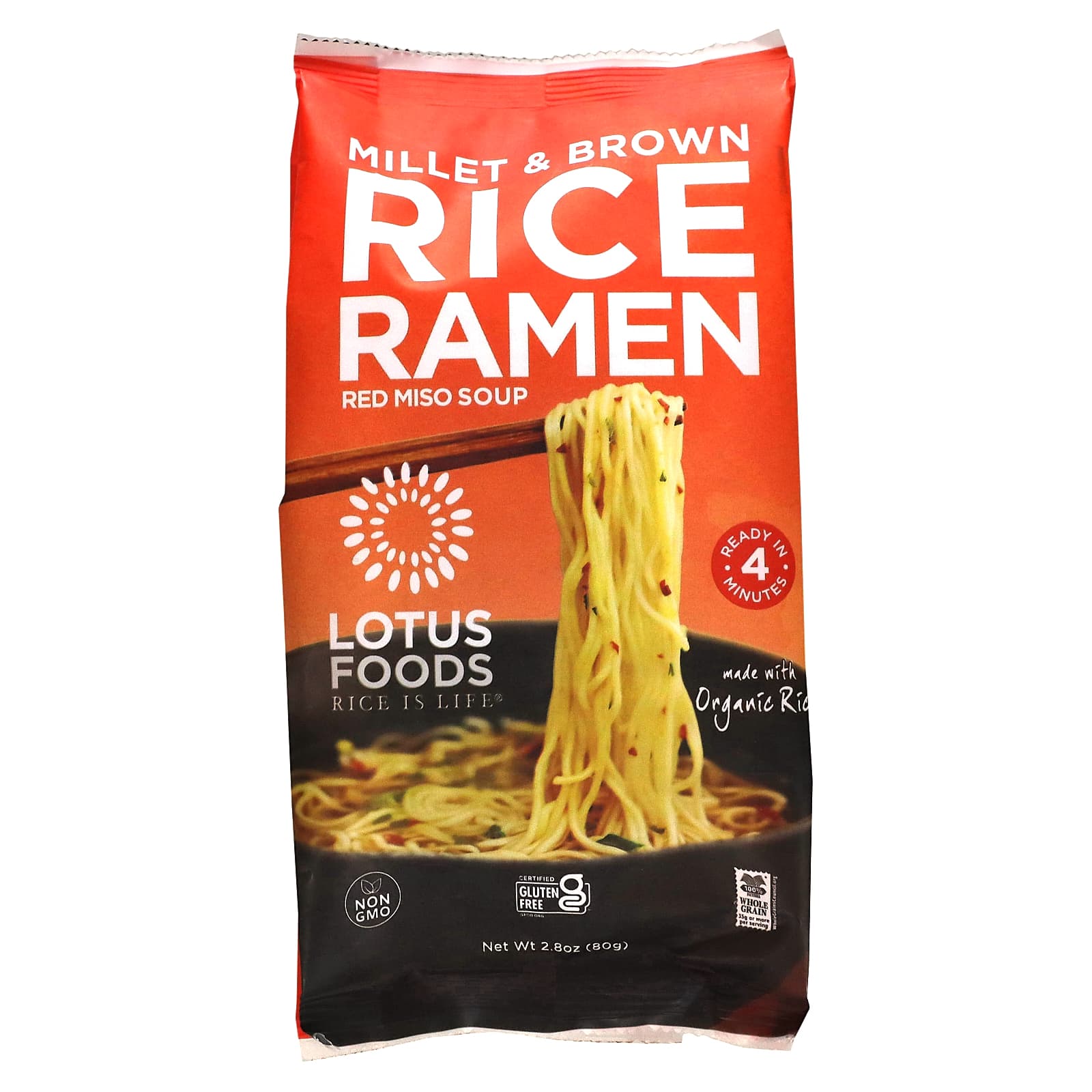 Lotus Foods, Millet & Brown Rice Ramen, Red Miso Soup, 2.8 oz (80 g) - Image 1