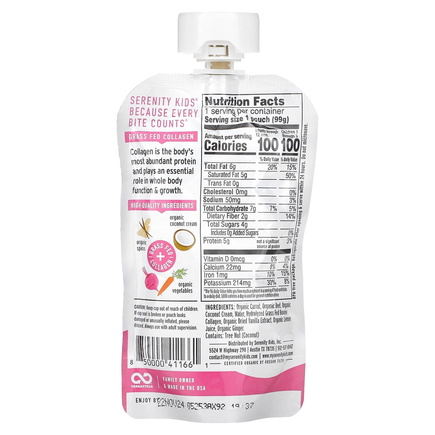Serenity Kids, Dairy-Free Smoothie + Protein, All Ages 6+ Months, Beet & Carrot, 3.5 oz (99 g) - Image 2