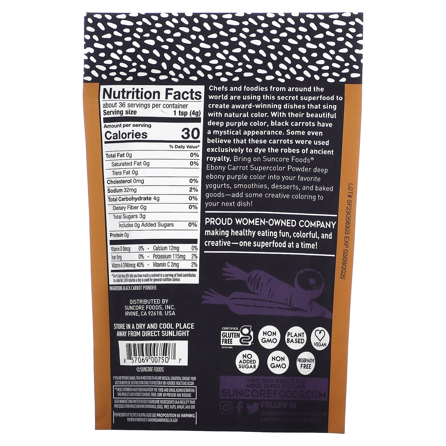 Suncore Foods, Ebony Carrot, Supercolor Powder, 5 oz. (142 g) - Image 2