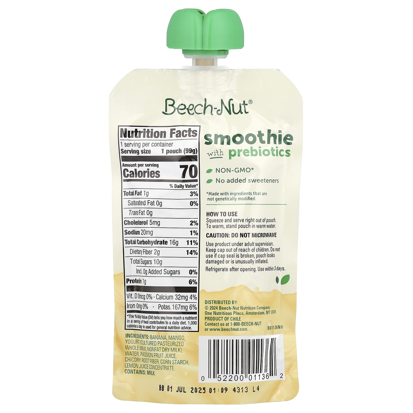 Beech-Nut Toddler Smoothie with Prebiotics, Banana, Mango - Image 2