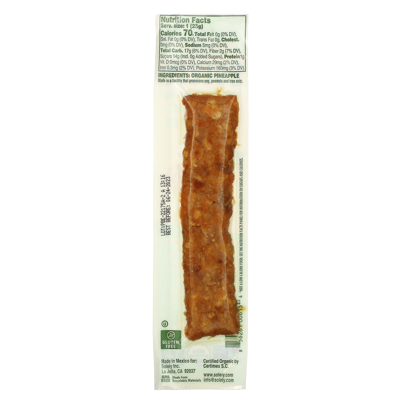 Solely, Fruit Jerky, Organic Pineapple, 0.8 oz (23 g) - Image 2