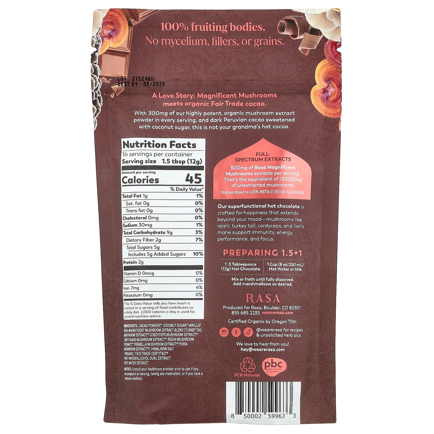 Rasa, Magnificent Mushrooms, Hot Chocolate , 5.93 oz (168 g) - Image 2