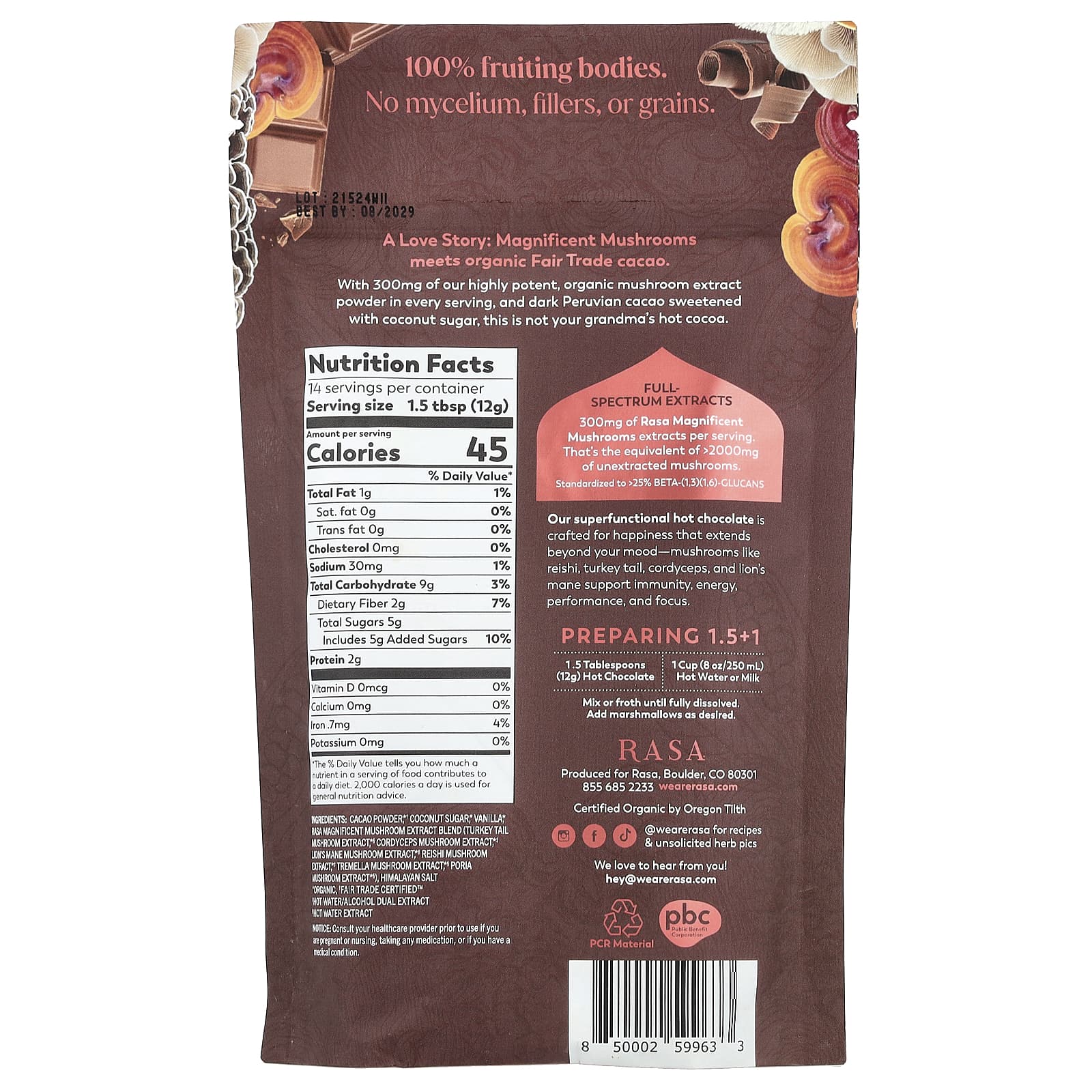 Rasa, Magnificent Mushrooms, Hot Chocolate , 5.93 oz (168 g) - Image 2