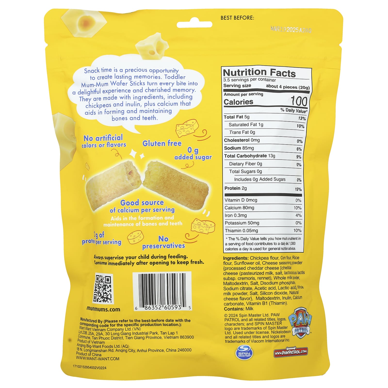 Paw Patrol White Cheddar Toddler Snacks, 14 Sticks, 2.47 oz (70 g) - Image 2