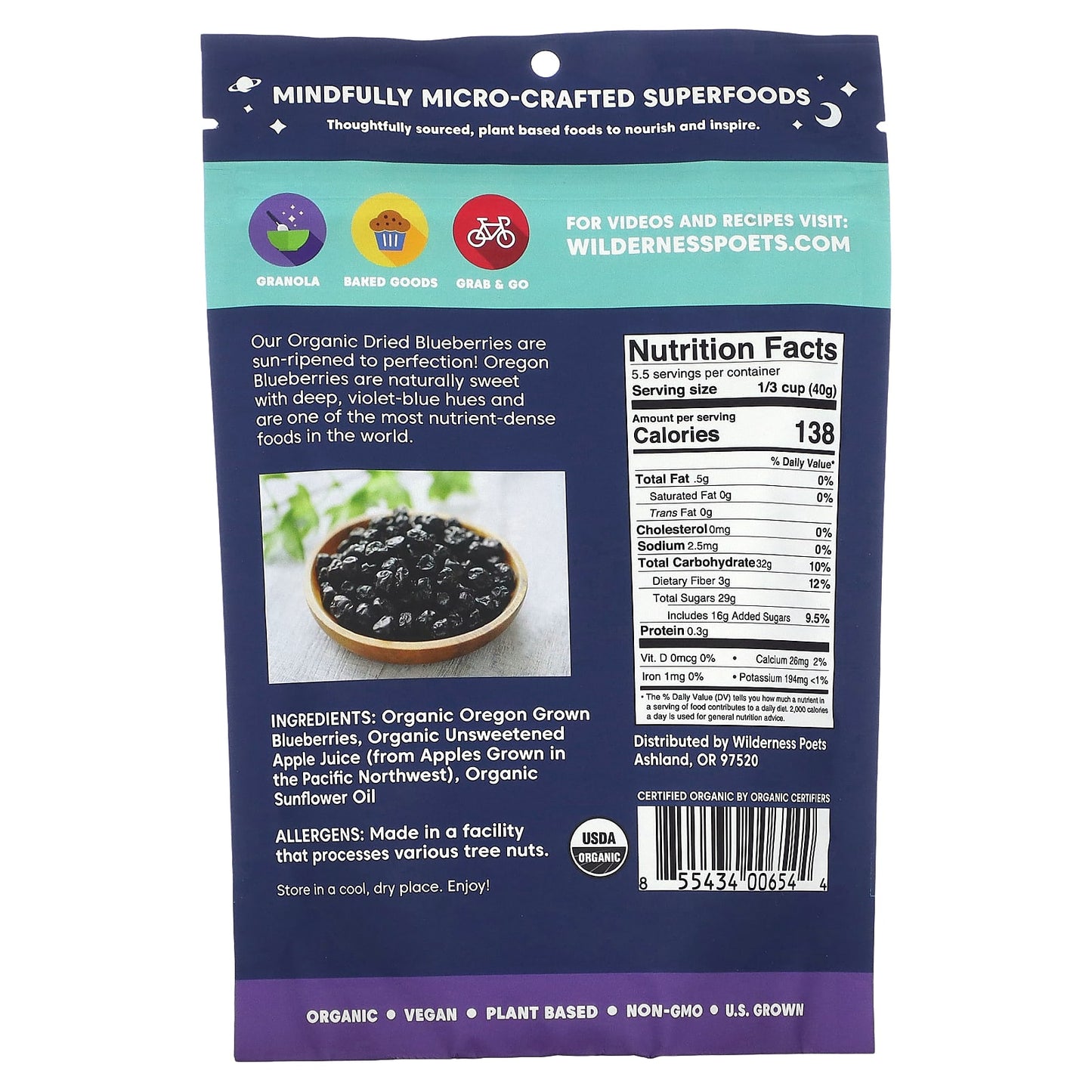 Wilderness Poets, Organic Oregon Blueberries, 8 oz (226 g) - Image 2