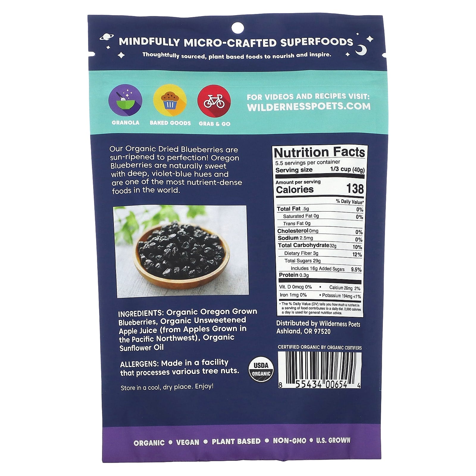 Wilderness Poets, Organic Oregon Blueberries, 8 oz (226 g) - Image 2