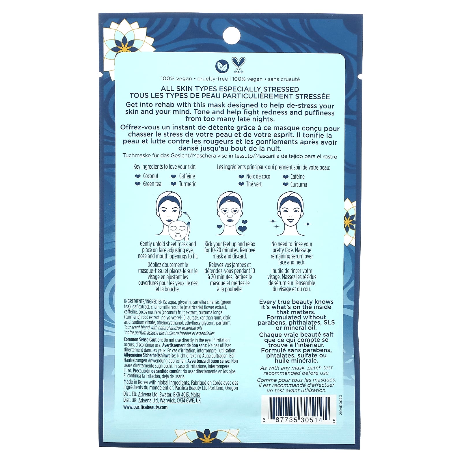 Pacifica, Stress Rehab, Coconut & Caffeine Beauty Facial Mask , 1 Sheet Mask, 0.67 fl oz (20 ml) - Image 2