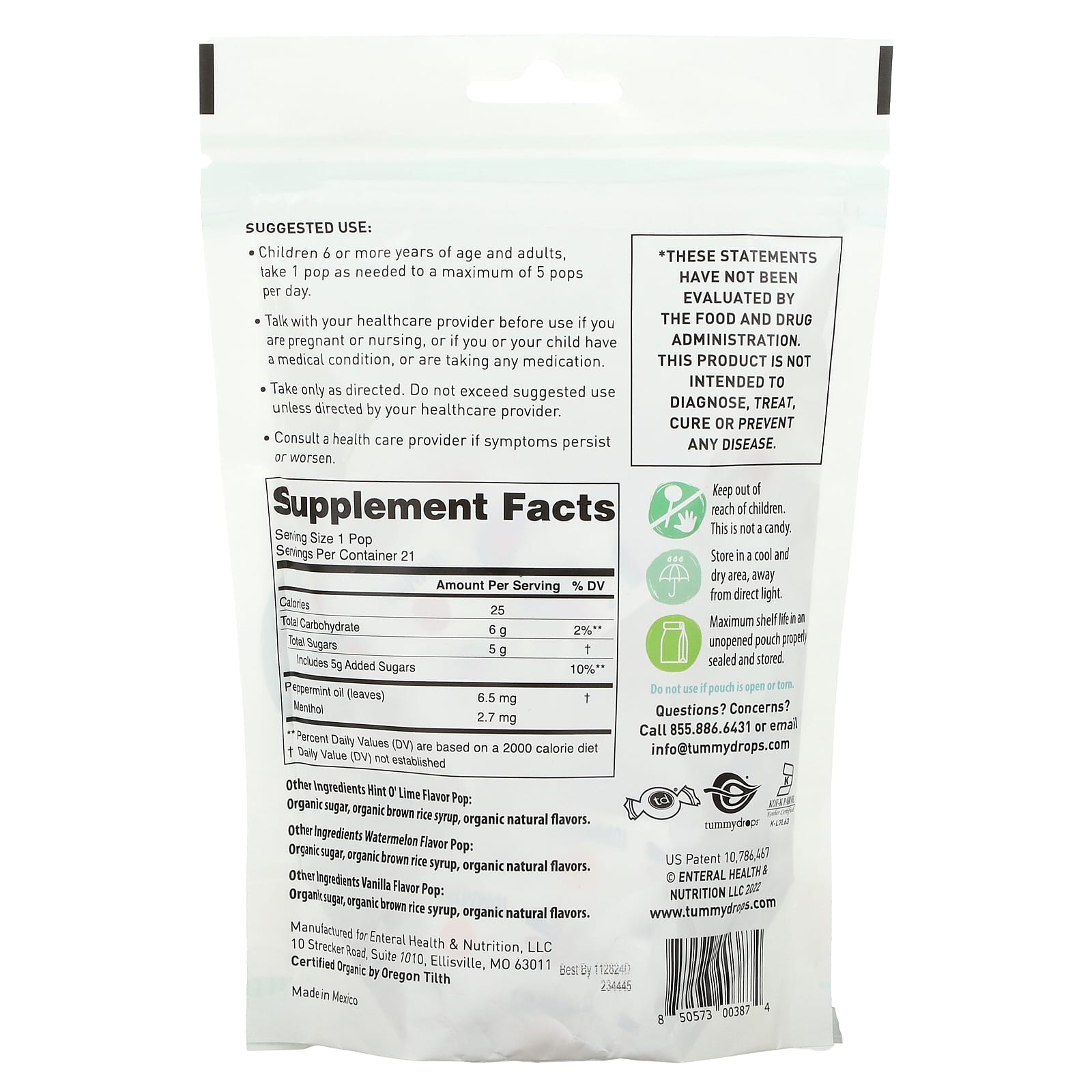 Tummydrops, Peppermint Variety Pack, Hint O' Lime, Watermelon & Vanilla, 21 Pops - Image 2