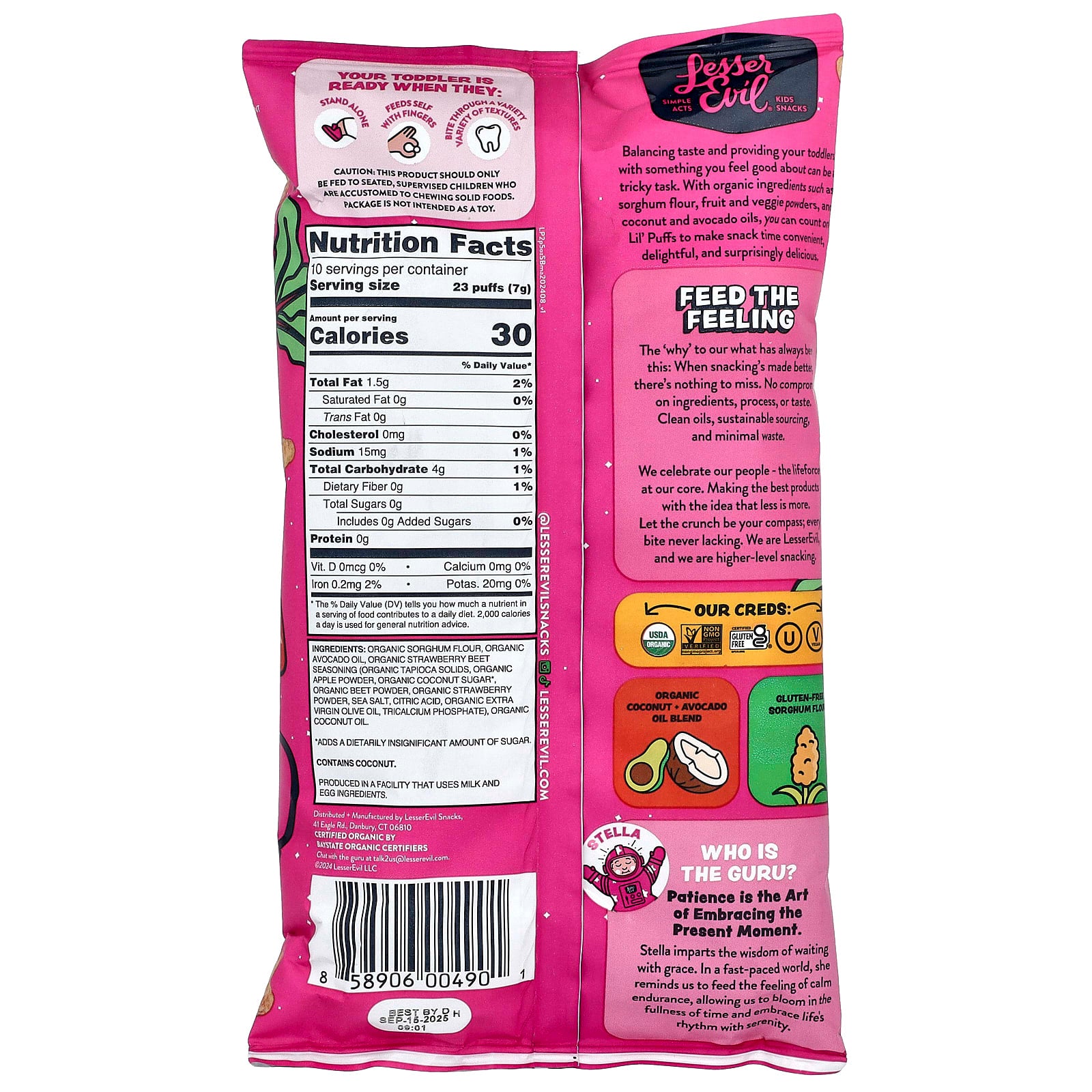 LesserEvil, Lil' Puffs, Star-Berry Beet, 2.5 oz (71 g) - Image 2