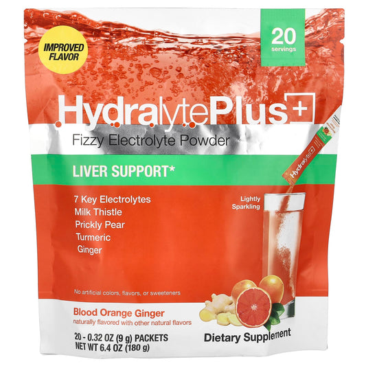 Hydralyte Plus+ Fizzy Electrolyte Powder, Blood Orange Ginger, 20 Packets - Image 1