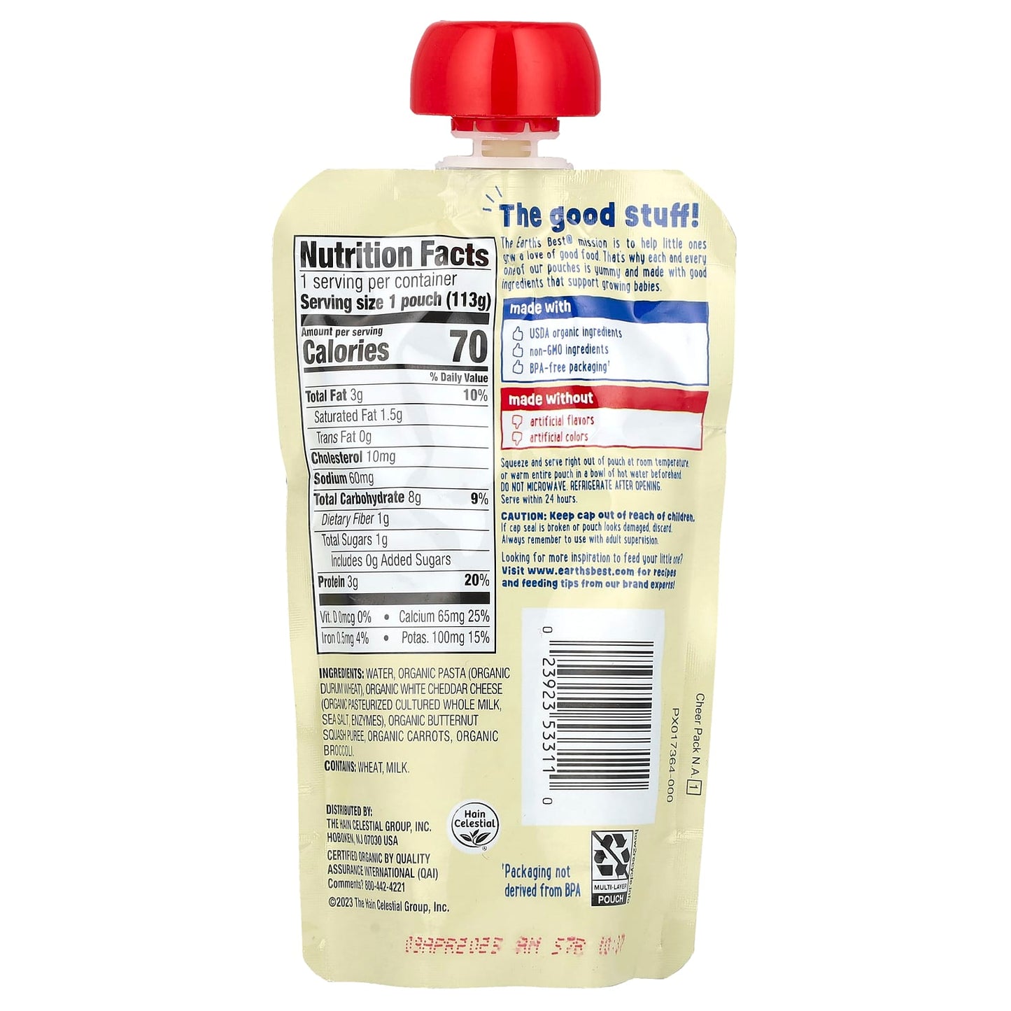 USDA Organic Baby Pasta & Veggie Puree, Mac & Cheese for 9+ Months, 4oz (113g) - Image 2