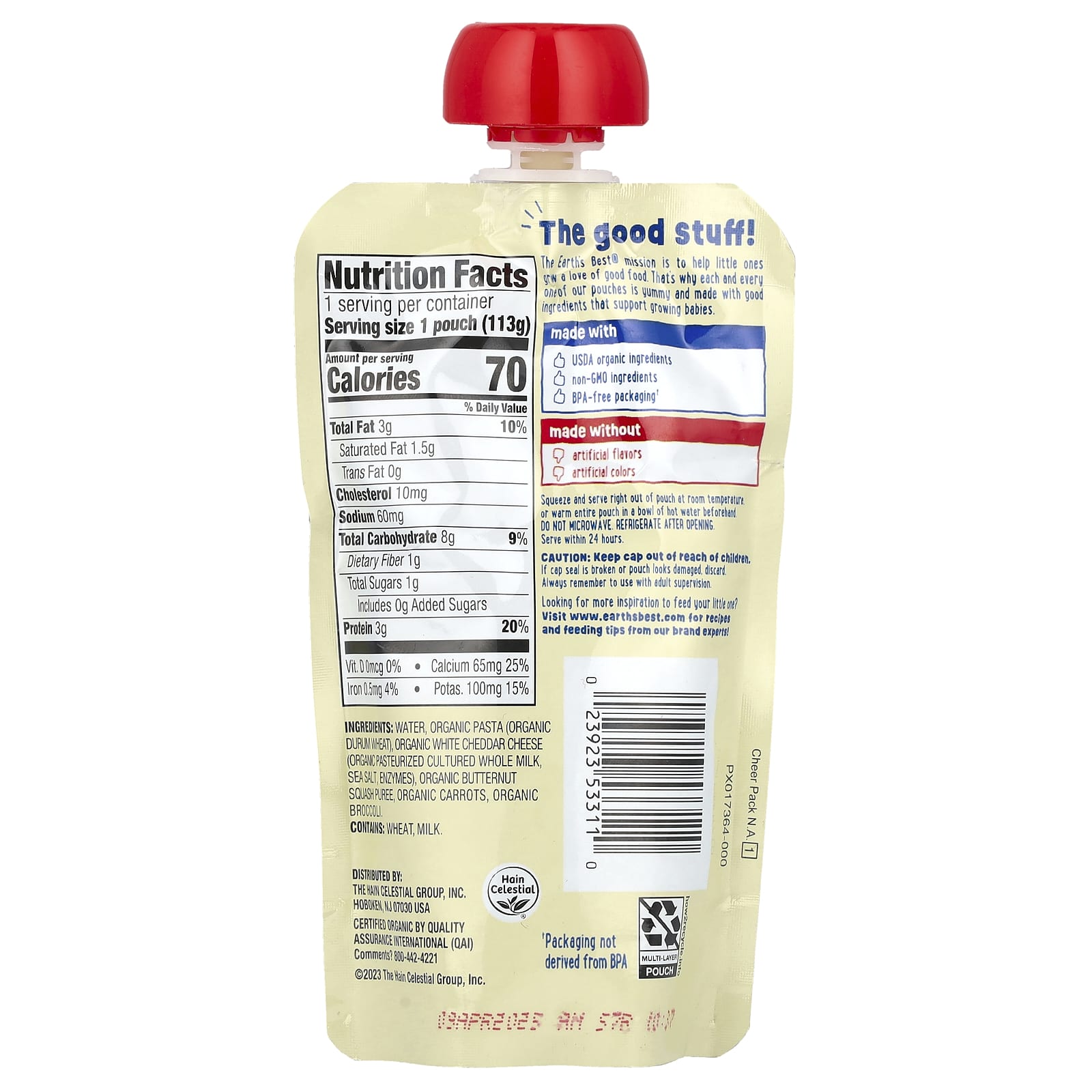 USDA Organic Baby Pasta & Veggie Puree, Mac & Cheese for 9+ Months, 4oz (113g) - Image 2