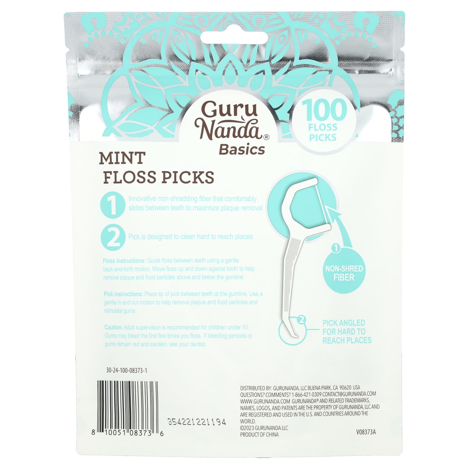 GuruNanda Mint Floss Picks for Easy Plaque Removal, 100 Count - Image 2