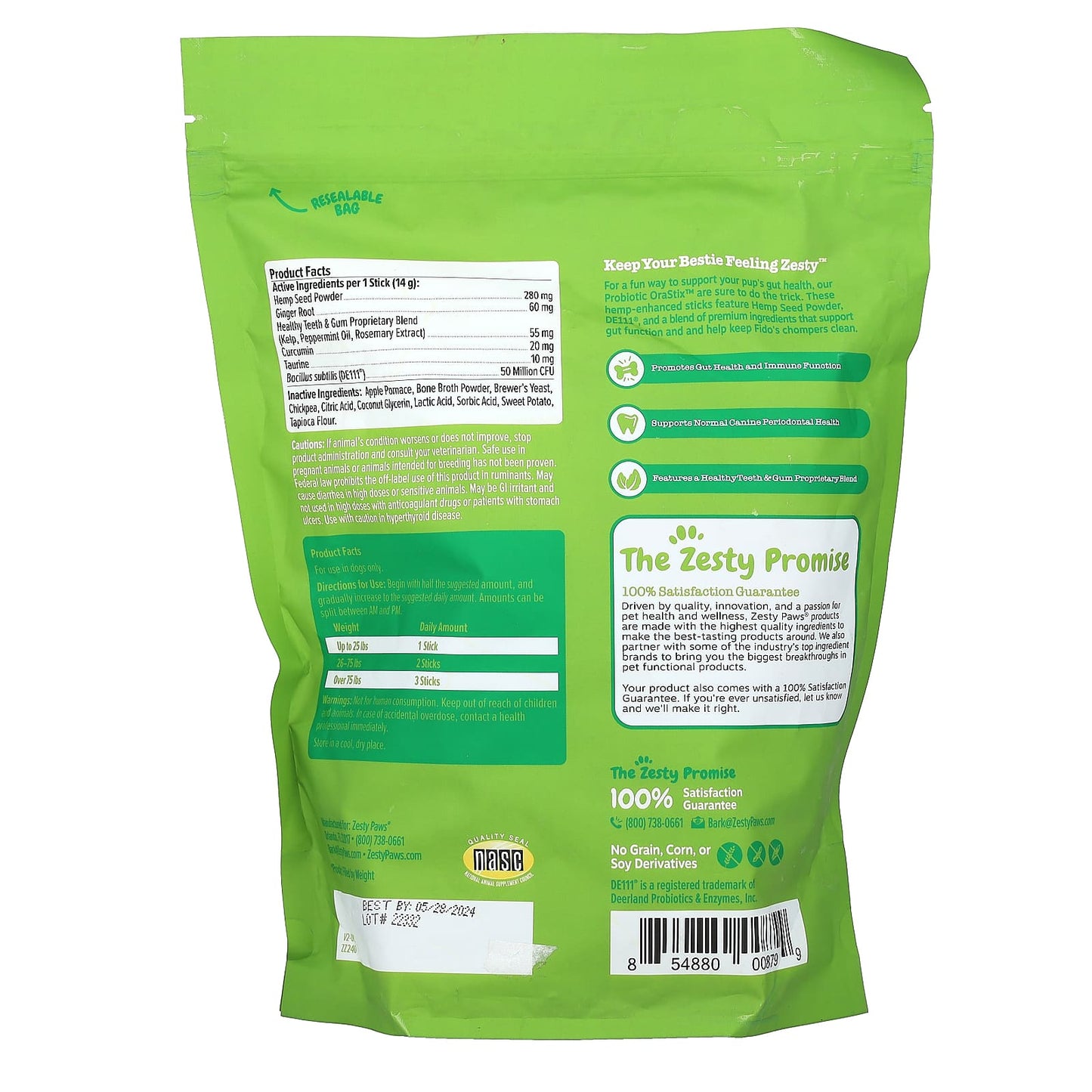 Zesty Paws, Hemp Elements, Probiotic OraStix, For Dogs, All Ages, Peppermint, 25 oz (709 g)