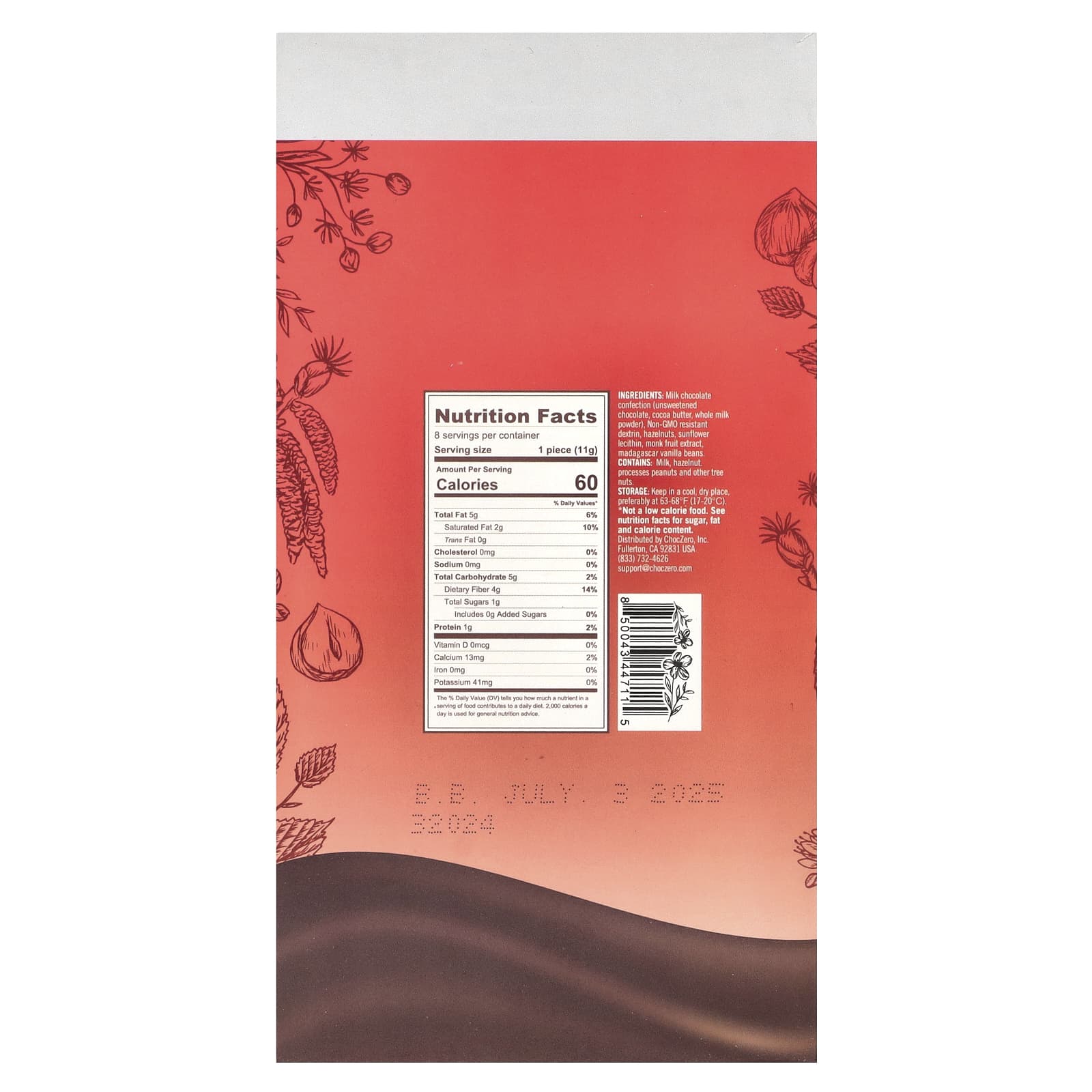 Delicious Keto Hazelnut Milk Chocolate Bars by ChocZero - 8 Mini Bars - Image 2