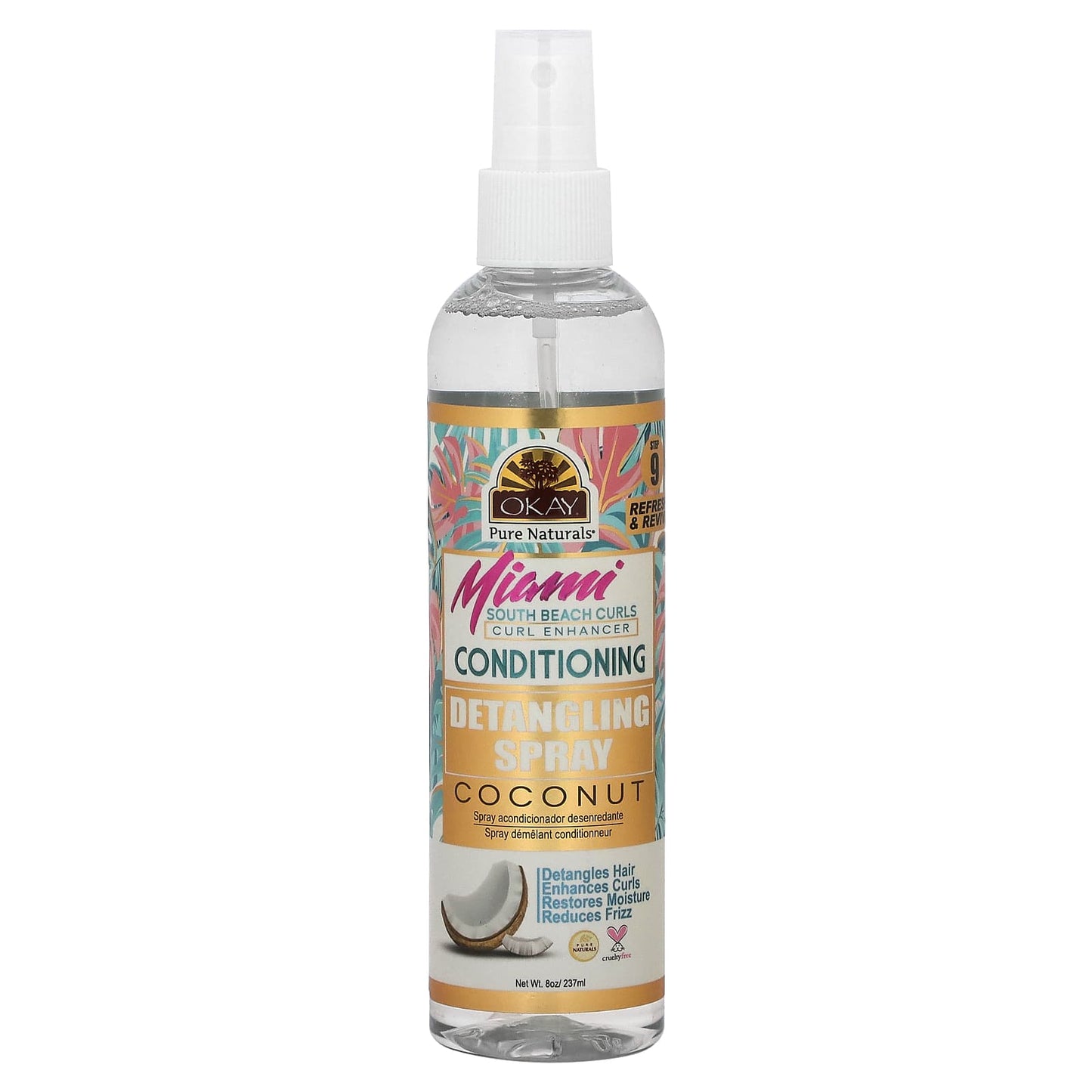 Okay Pure Naturals, Miami, Detangling Spray, Conditioning, Coconut, 8 oz (237 ml) - Image 1