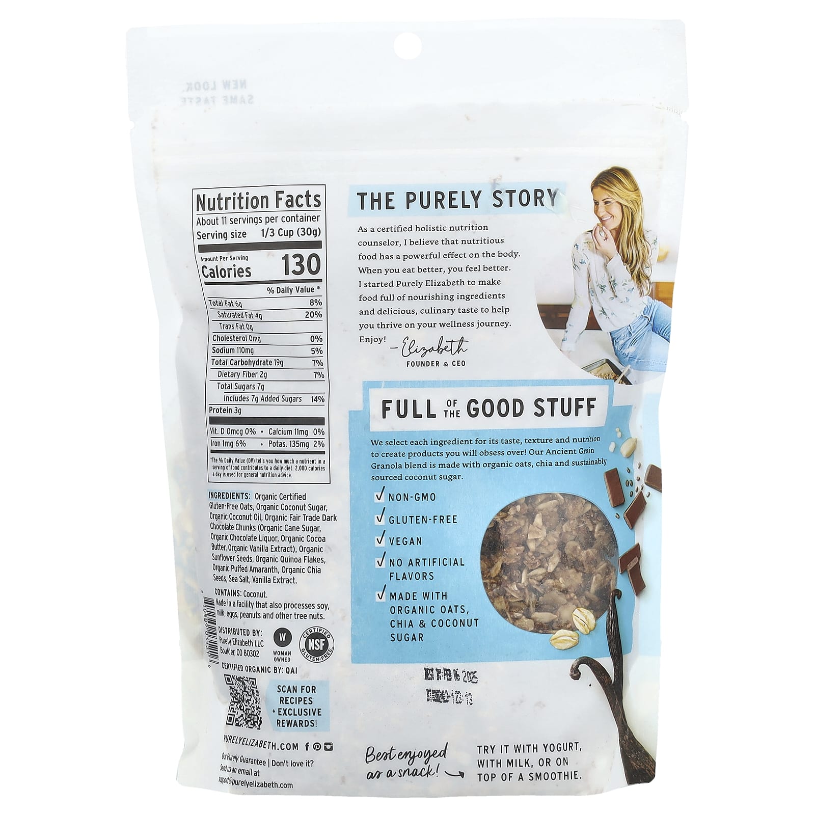 Purely Elizabeth, Ancient Grain Granola, Vanilla Chocolate Chip, 12 oz (340 g) - Image 2