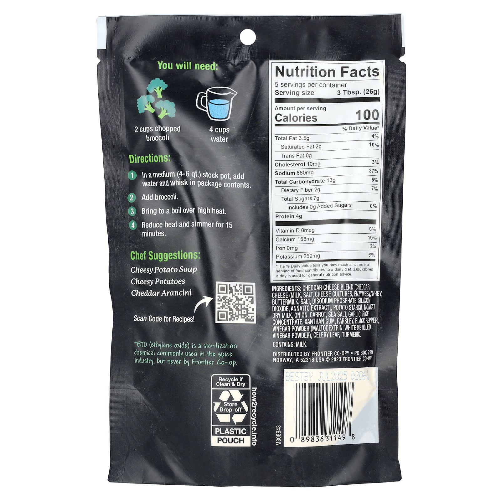 Frontier Co-op Broccoli Cheddar Soup Mix, 4.59 oz (130g) - Vegan & Kosher - Image 2