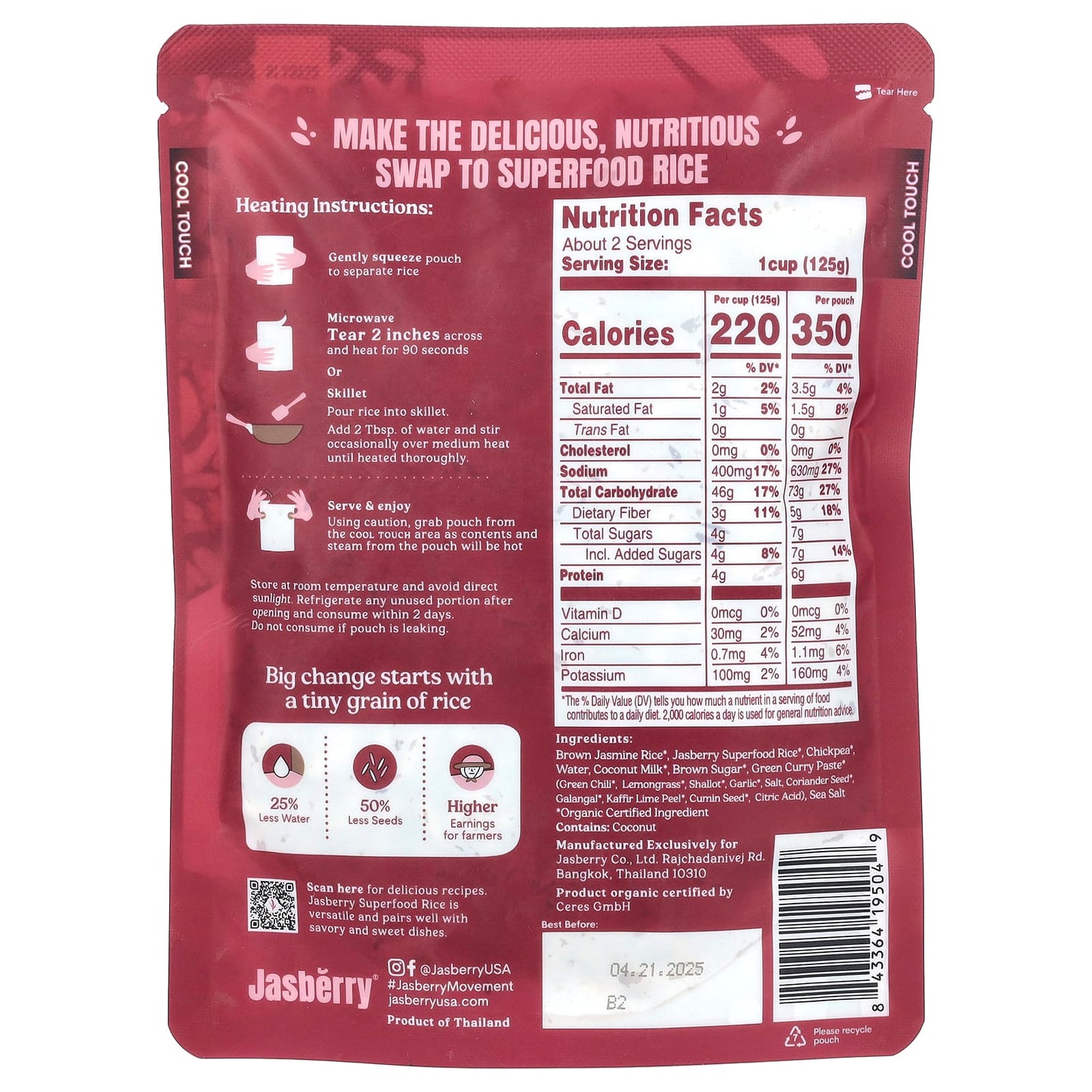 Organic Green Curry Superfood Rice by Jasberry - 200g - Image 2