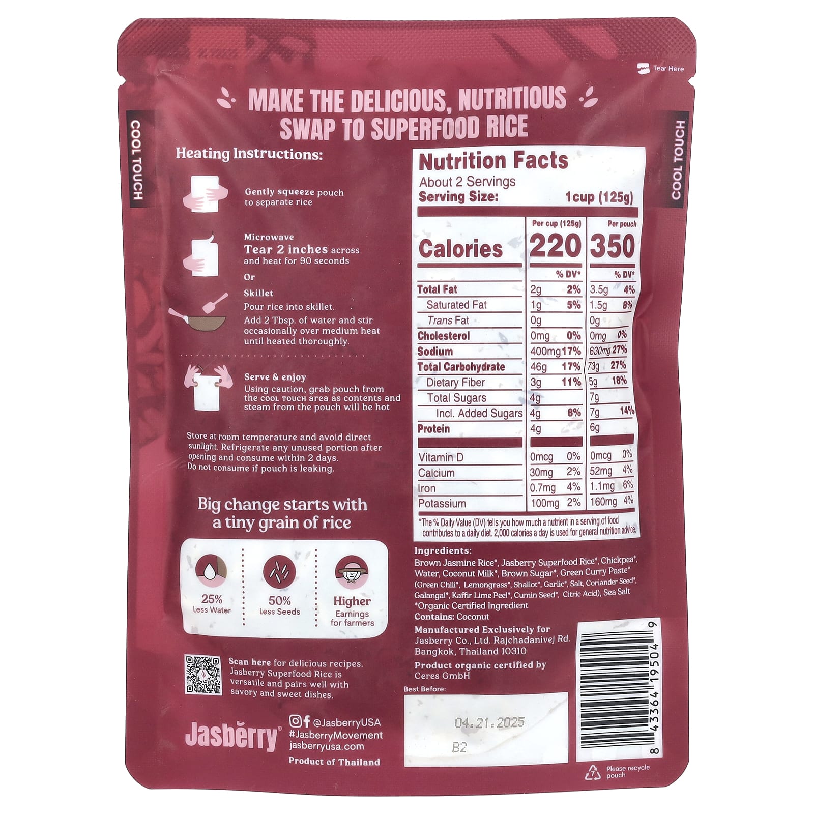 Organic Green Curry Superfood Rice by Jasberry - 200g - Image 2
