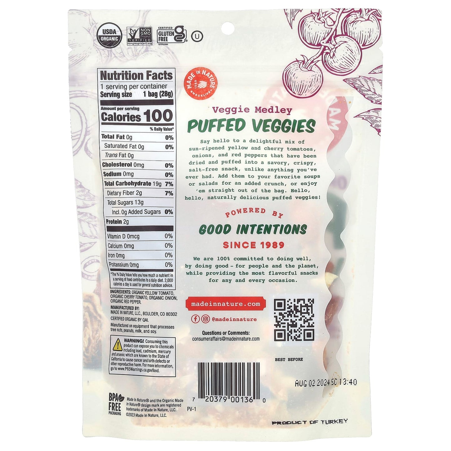 Made in Nature, Organic Puffed Veggies, Veggie Medley, 1 oz (28 g) - Image 2