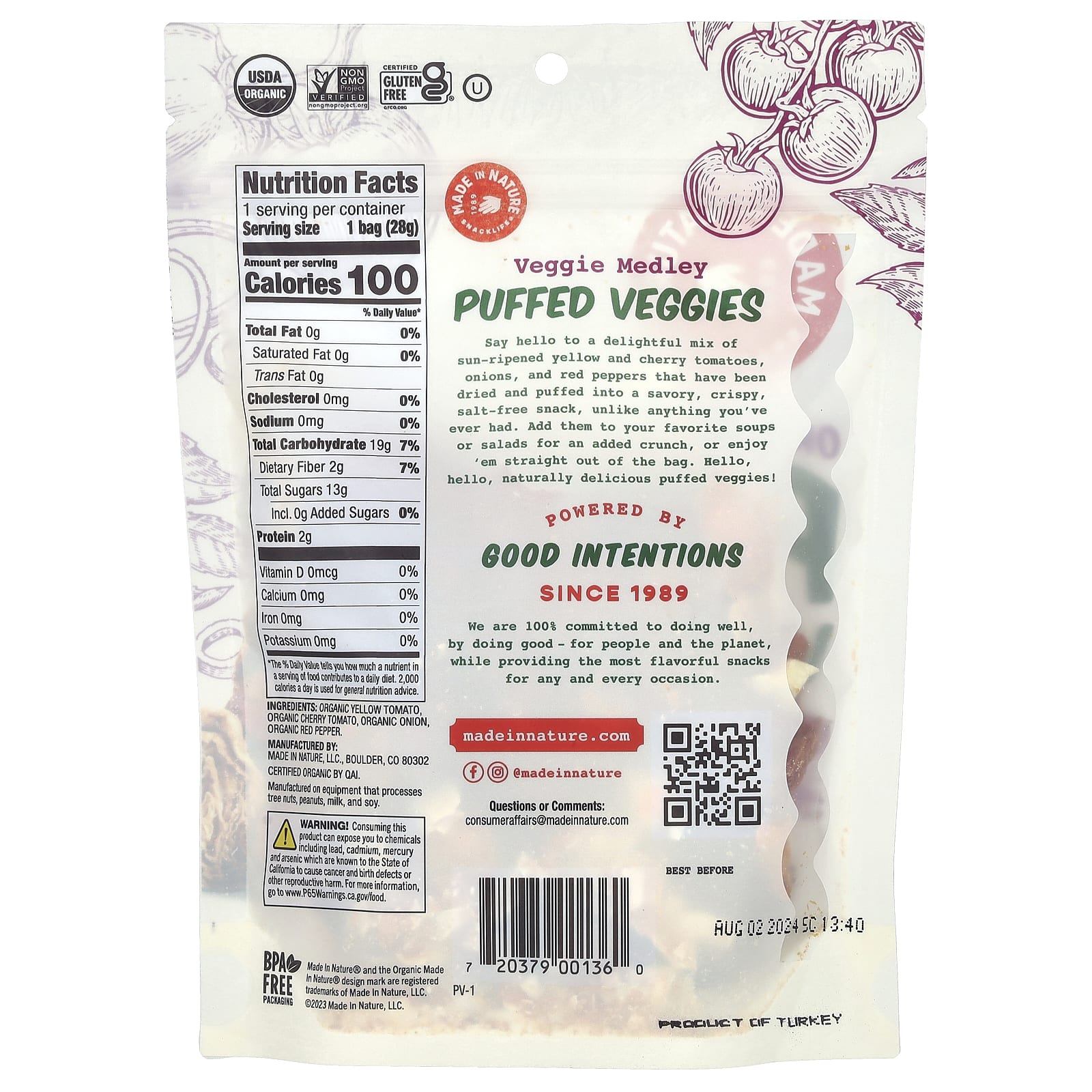 Made in Nature, Organic Puffed Veggies, Veggie Medley, 1 oz (28 g) - Image 2