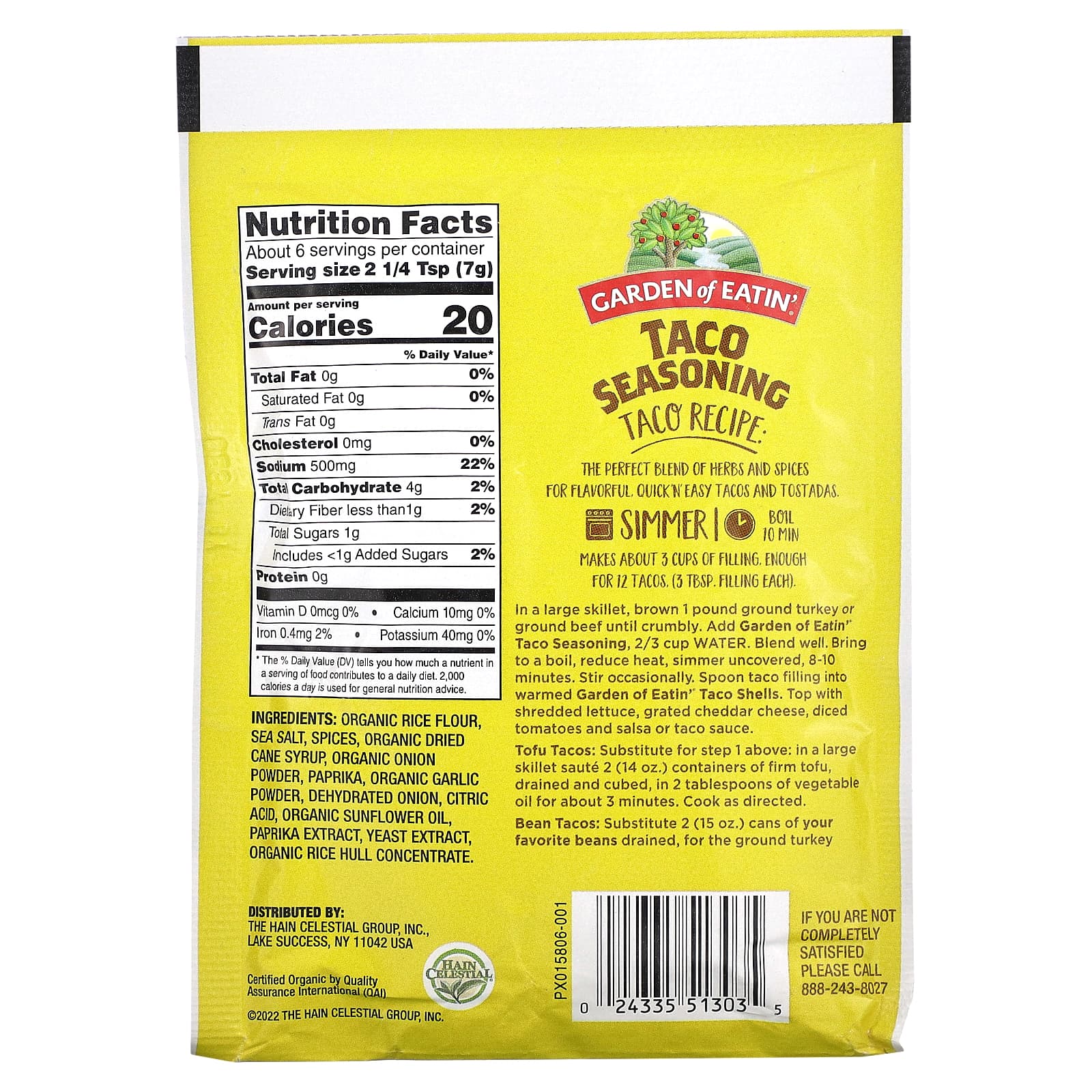 Garden of Eatin' Organic Taco Seasoning, 1.4 oz (39g) - Image 2