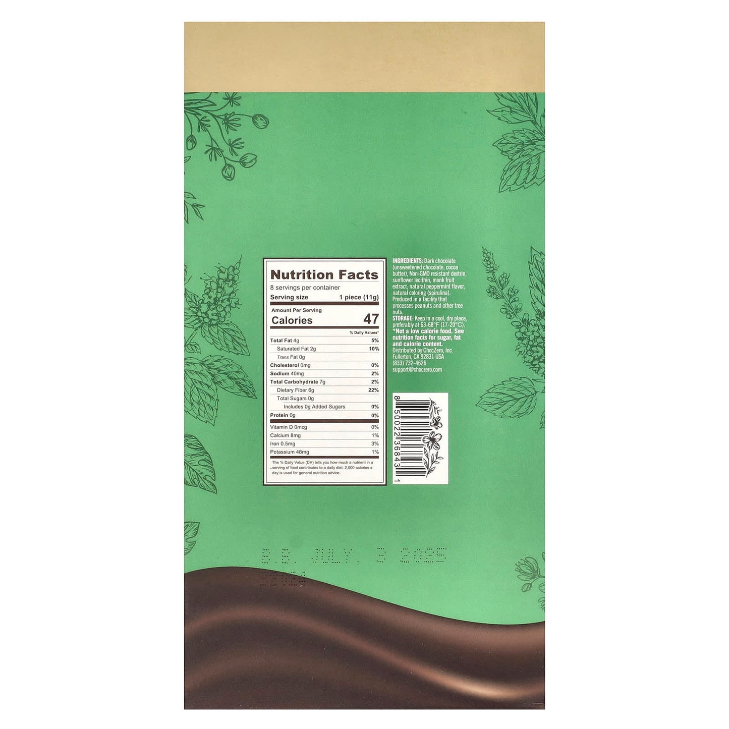 Dark Chocolate Keto Bark with Peppermint Crunch by ChocZero - 8 Mini Bars - Image 2