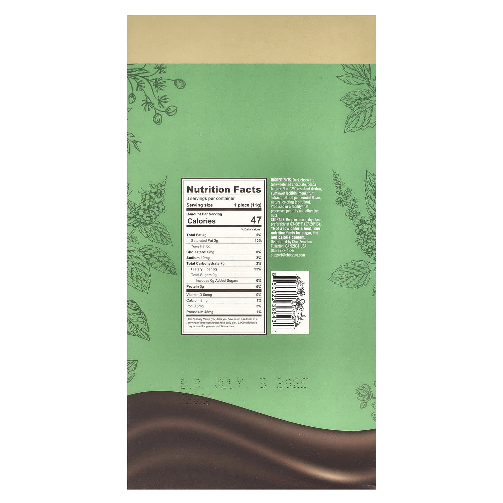Dark Chocolate Keto Bark with Peppermint Crunch by ChocZero - 8 Mini Bars - Image 2