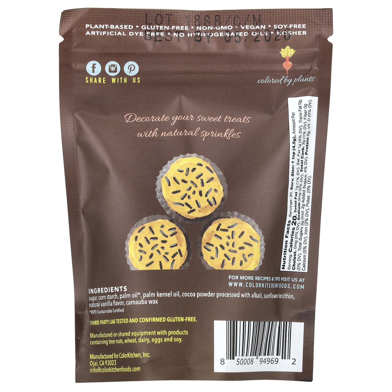 Vegan Cocoa Sprinkles by ColorKitchen, 3 oz (85.05 g) - Image 2
