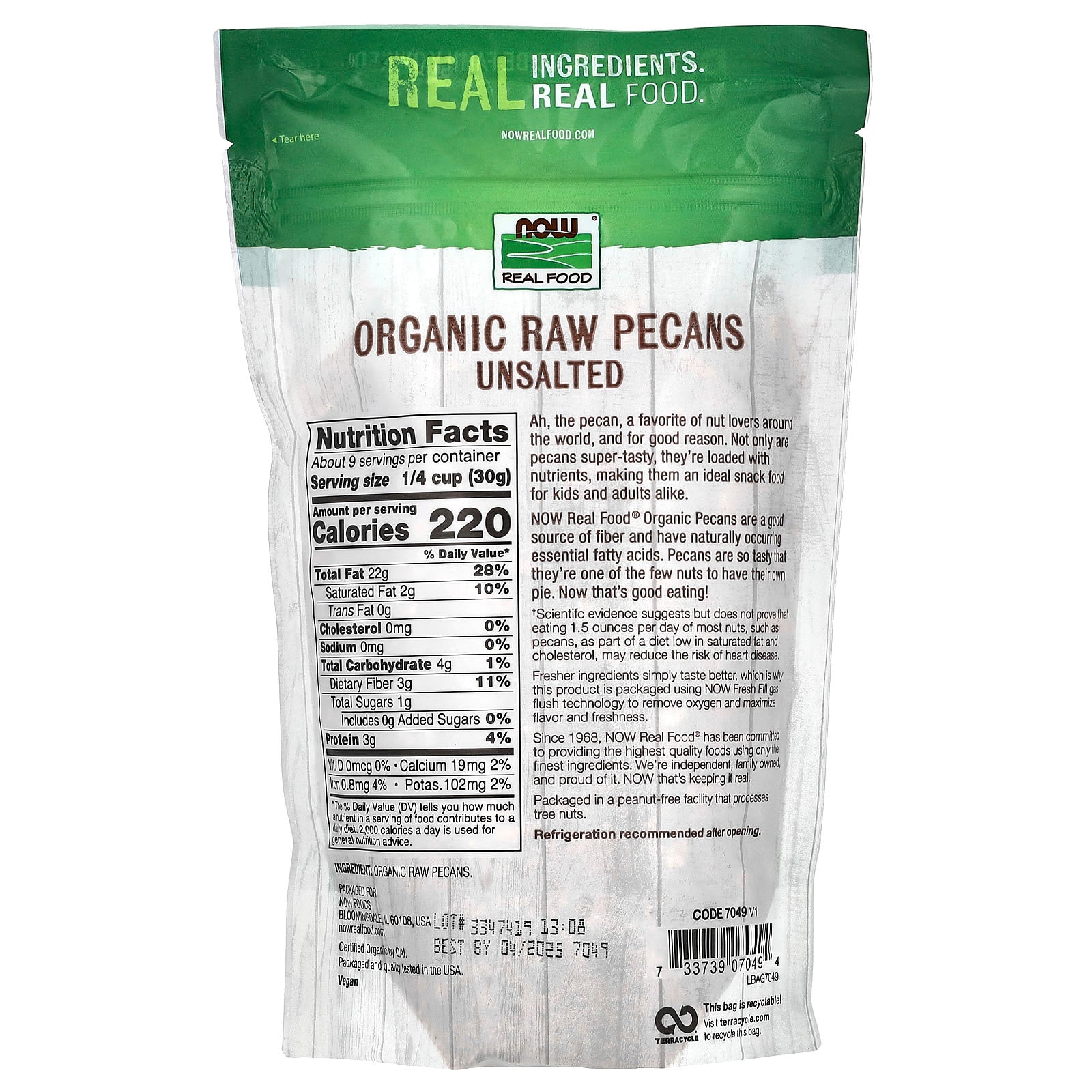 NOW Foods, Organic Raw Pecans, Unsalted, 10 oz (284 g) - Image 2