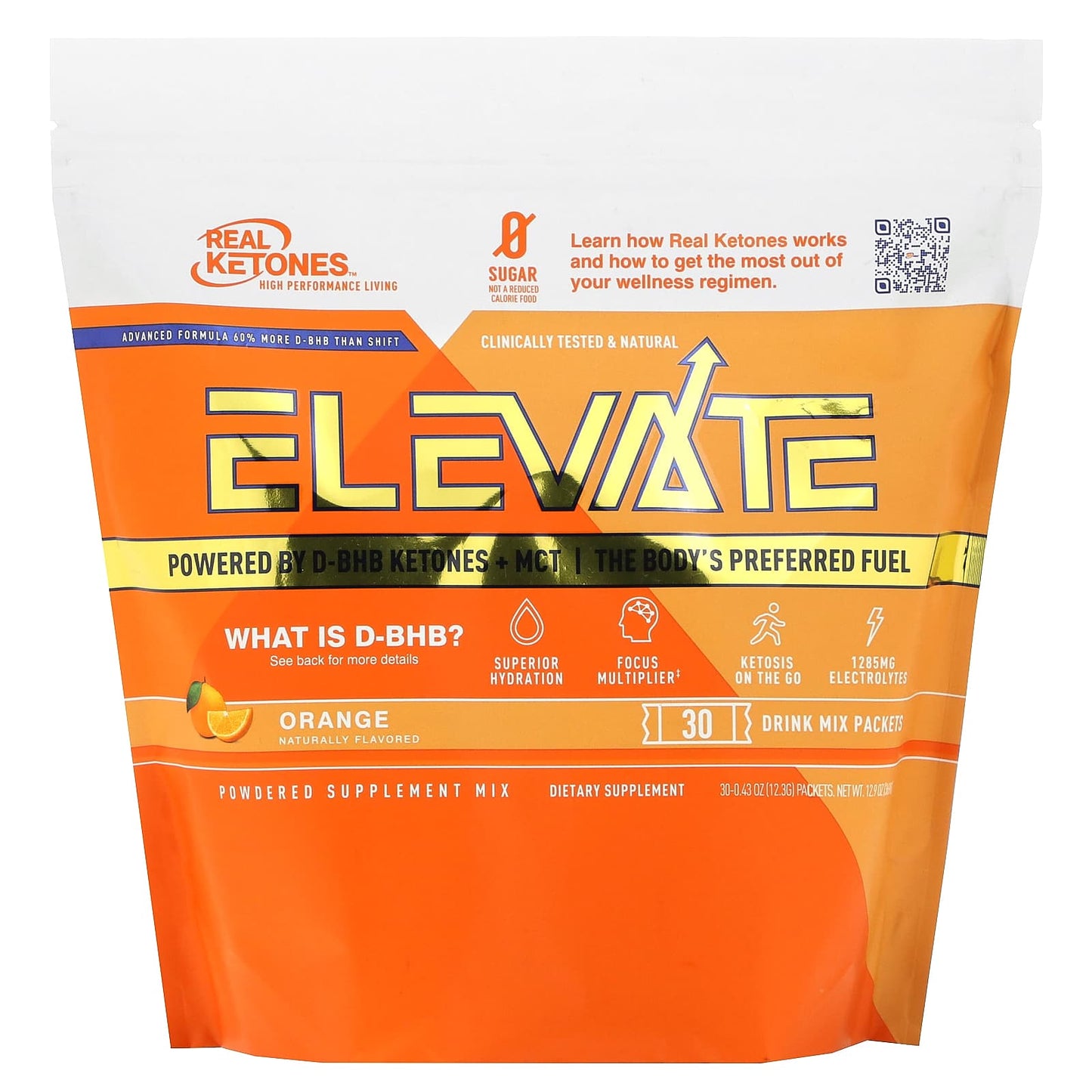 Real Ketones, Elevate, Orange, 30 Drink Mix Packets,  0.43 oz (12.3 g) Each - Image 1