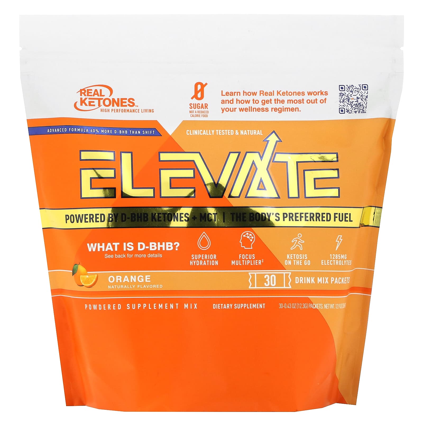 Real Ketones, Elevate, Orange, 30 Drink Mix Packets,  0.43 oz (12.3 g) Each - Image 1