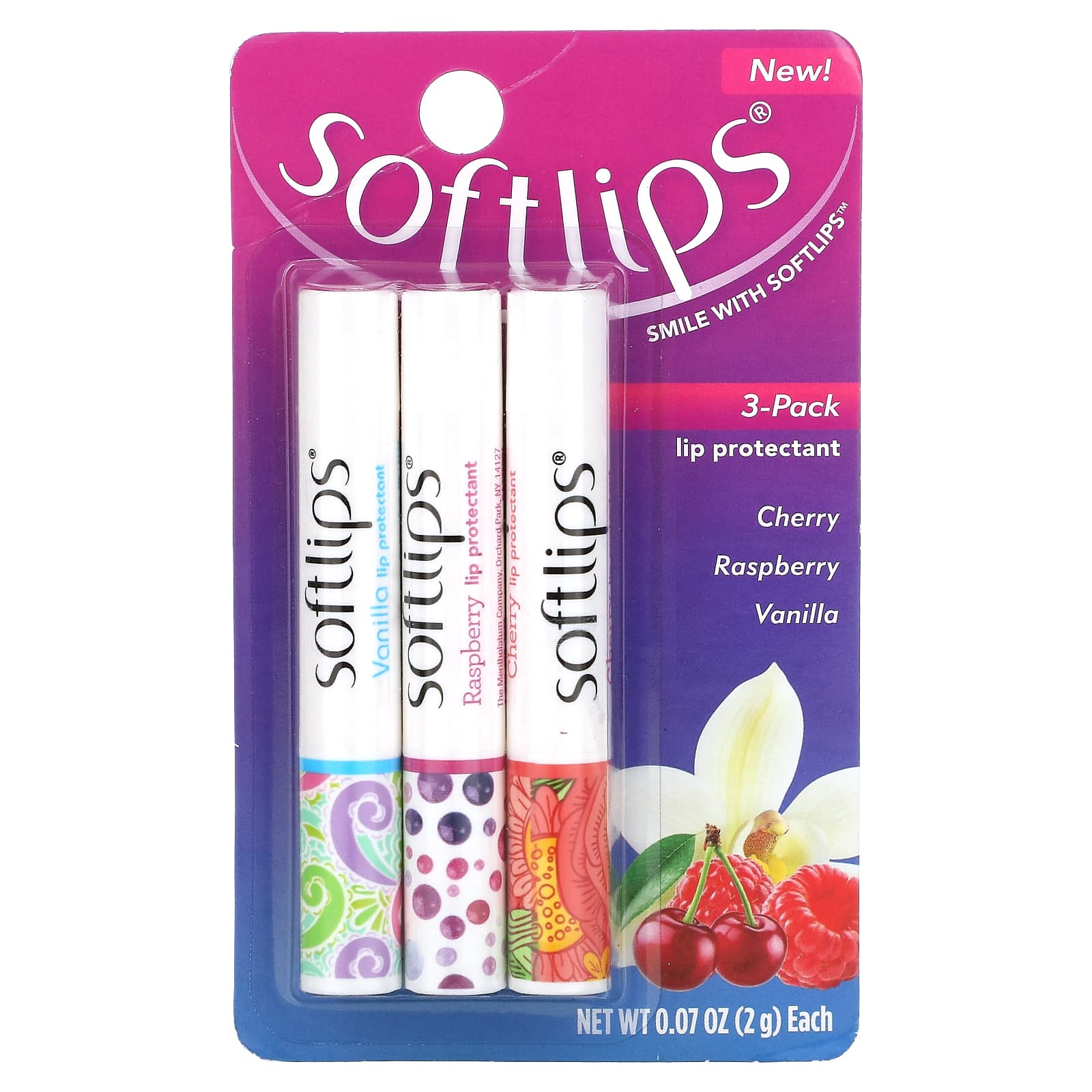 Softlips, Lip Protectant, Cherry, Raspberry, Vanilla, 3 Pack, 0.07 oz (2 g) Each - Image 2