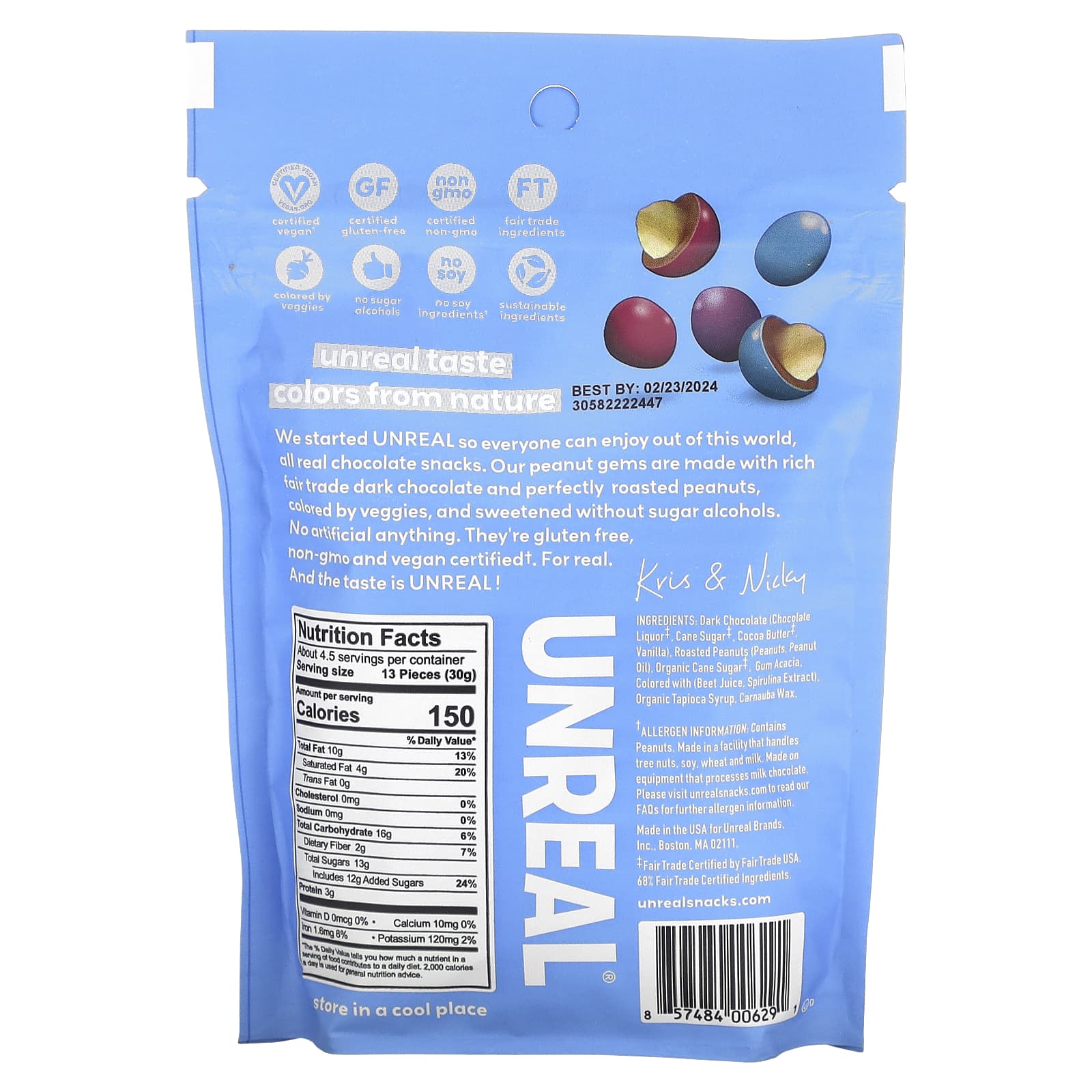 Unreal, Dark Chocolate Peanut Gems, 5 oz (142 g) - Image 2