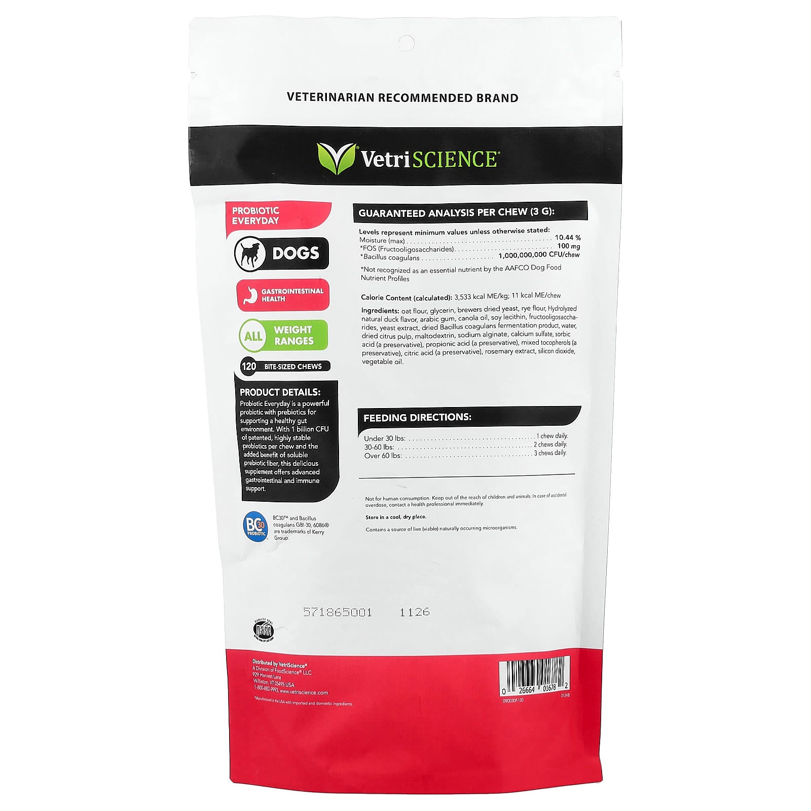 Vetriscience, Probiotic Everyday, For Dogs, 120 Bite-Sized Chews, 12.7 oz (360 g) - Image 2