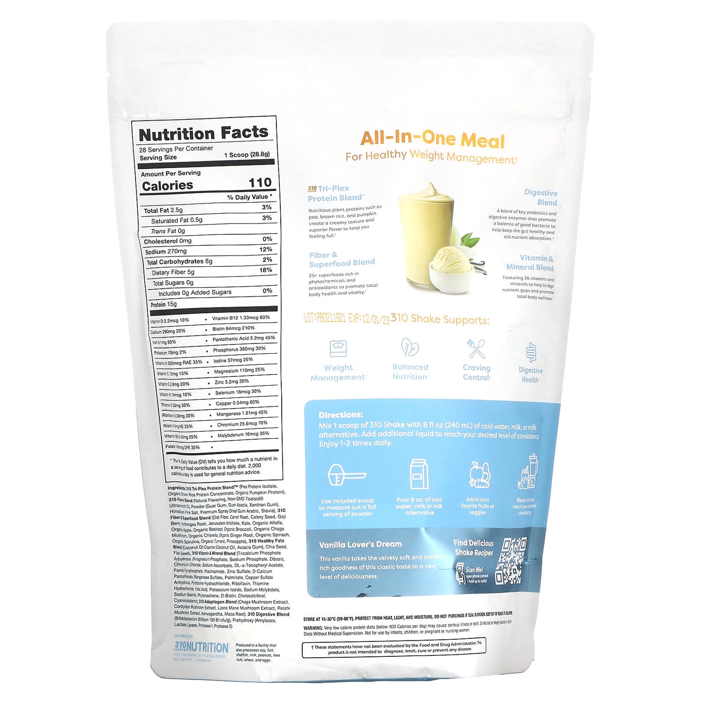Vanilla Creme 310 Nutrition Meal Replacement Shake, 28.4 oz (804.6 g) - Image 2