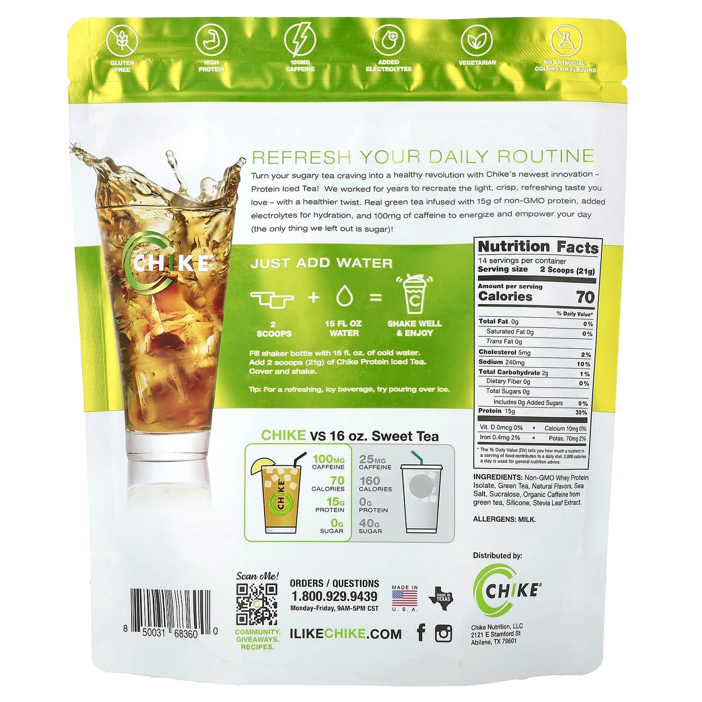 Green Tea Protein Iced Tea by Chike Nutrition - 10.1 oz (287g) - Image 2