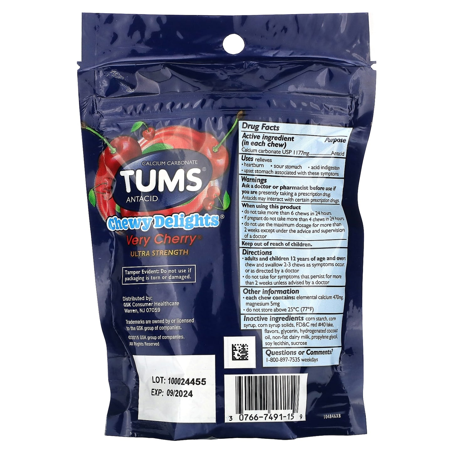 Tums, Ultra Strength Antacid, Very Cherry, 32 Soft Chews (1,177 mg per Chew) - Image 2