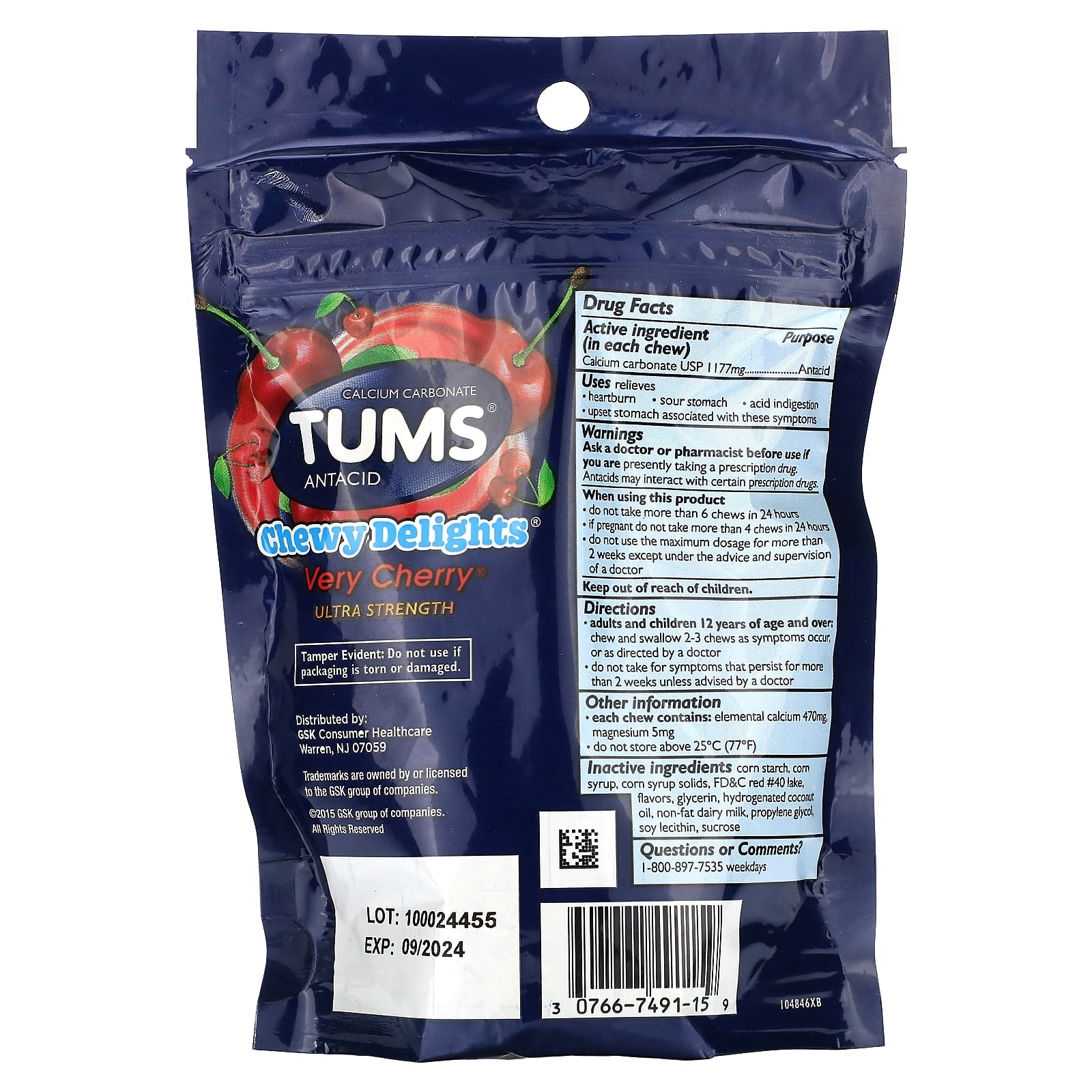 Tums, Ultra Strength Antacid, Very Cherry, 32 Soft Chews (1,177 mg per Chew) - Image 2