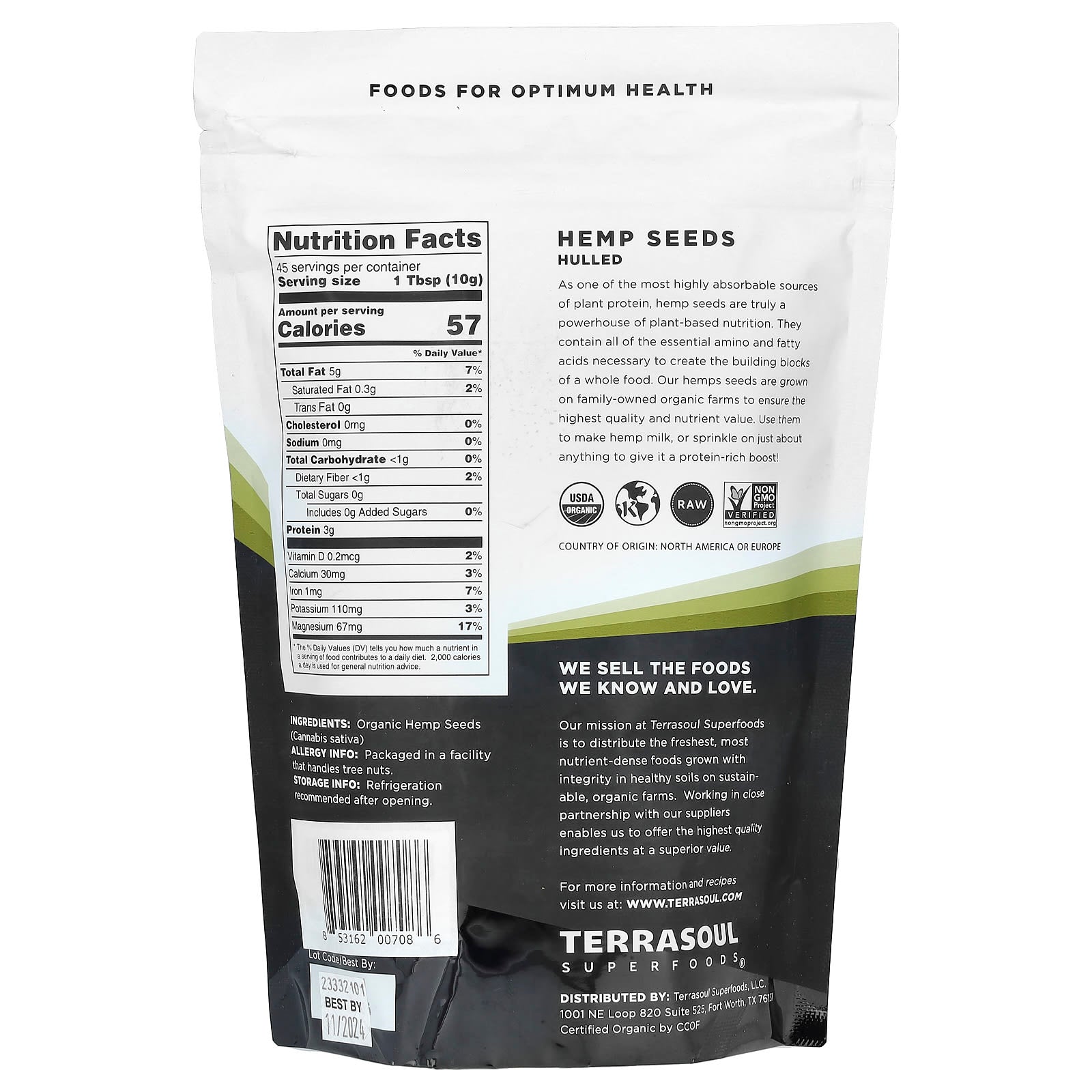 Terrasoul Superfoods, Hemp Seeds, Hulled, 16 oz (454 g) - Image 2