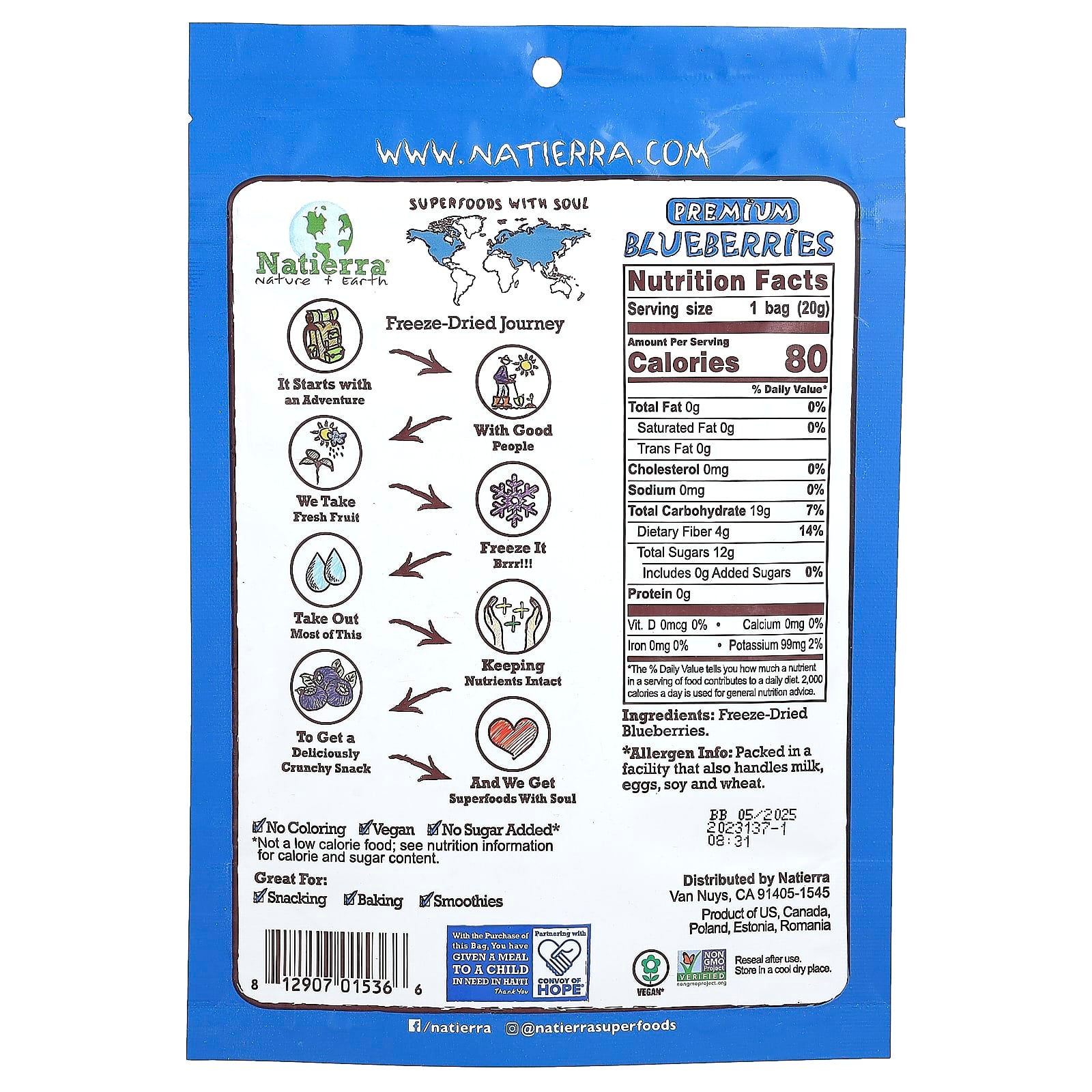 Natierra, Premium Freeze-Dried Blueberries, 0.7 oz (20 g) - Image 2