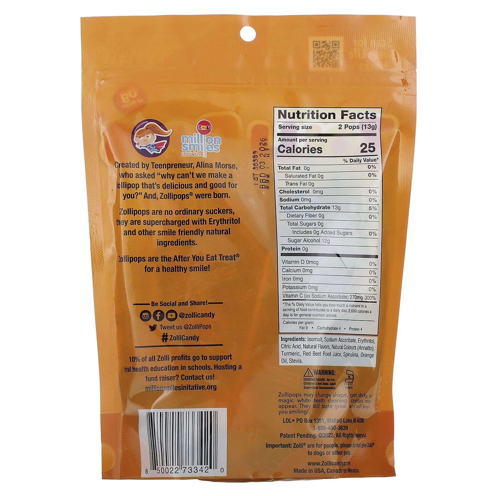 Zollipops, Vitamin C, Approx. 33 - 35 Pops, 8 oz (226 g)