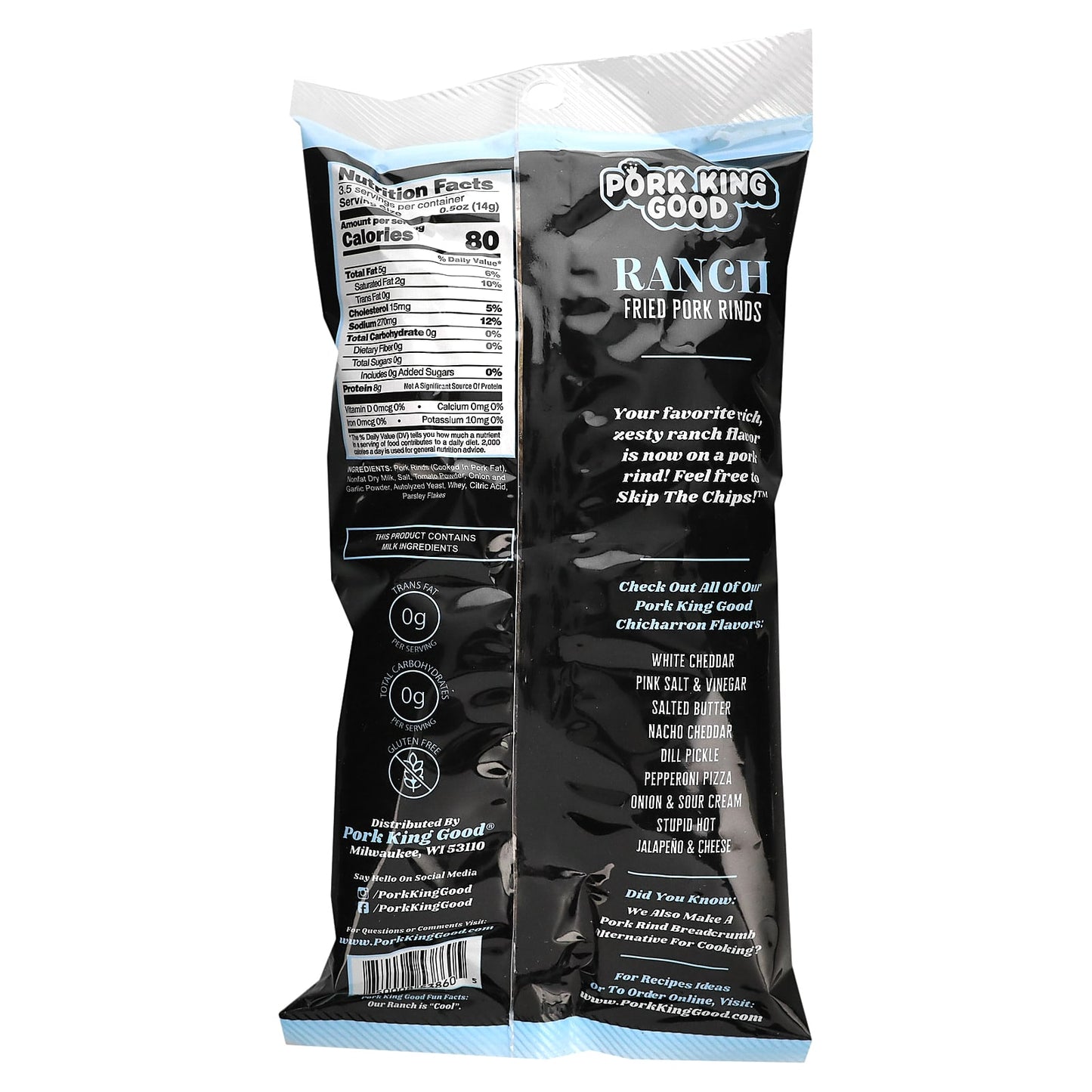 Pork King Good, Flavored Chicharrones, Ranch, 1.75 oz (49.5 g) - Image 2