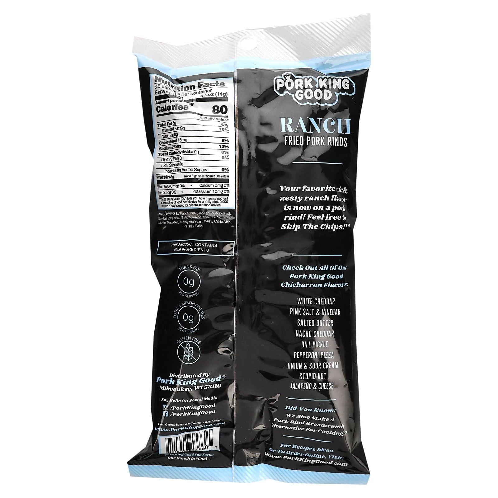 Pork King Good, Flavored Chicharrones, Ranch, 1.75 oz (49.5 g) - Image 2