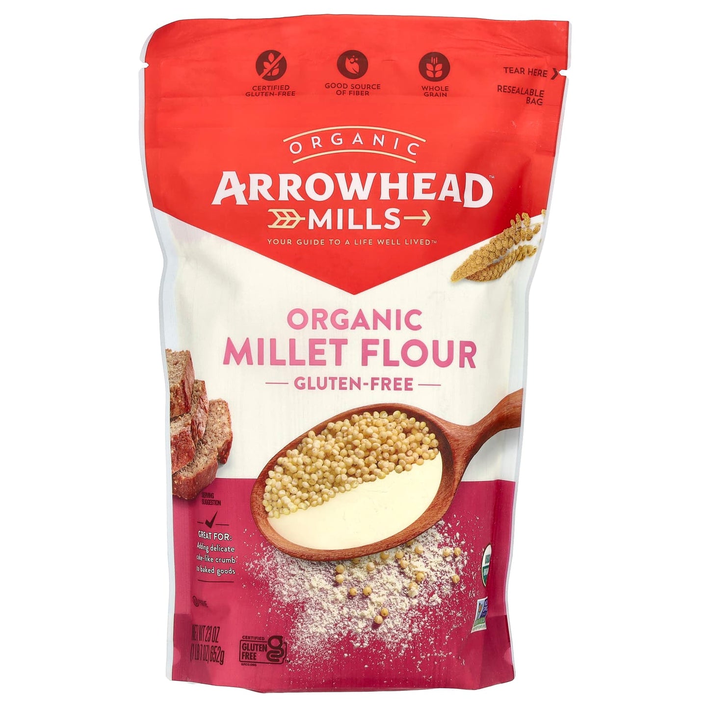Organic Gluten-Free Millet Flour by Arrowhead Mills, 23 oz - Image 1