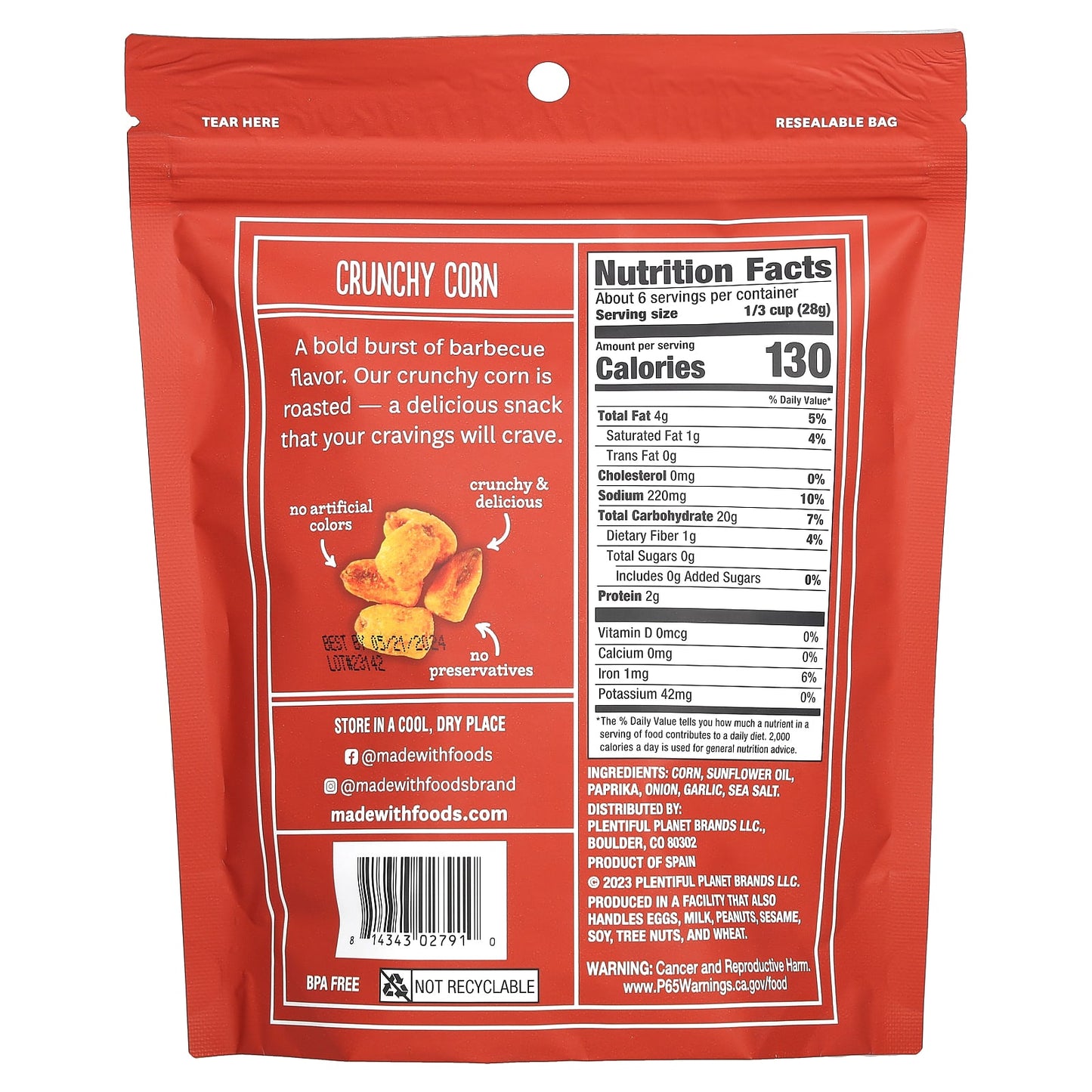 Made With, Vegan Crunchy Corn, Barbecue, 6 oz (170 g) - Image 2